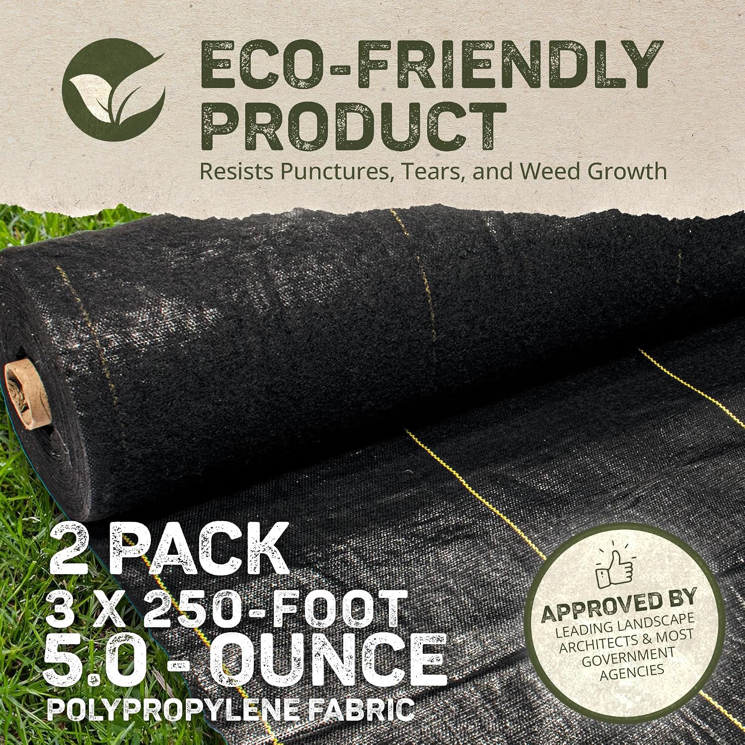 Dewitt Pro-5 Weed Barrier Fabric 5 oz, 6 x 250 Feet – Heavy-Duty | Woven Landscape Ground Cover Mat for Raised Garden Bed, Greenhouse Gardening, Outdoor Landscaping, and Commercial Planting