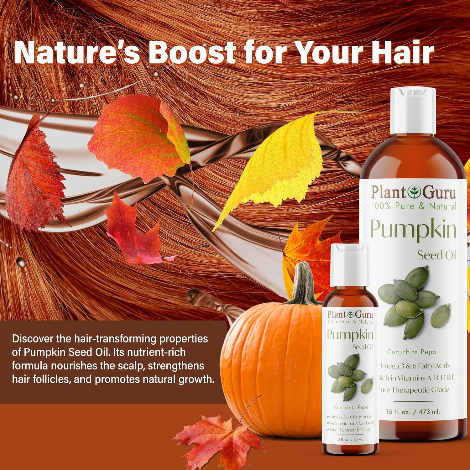 Plant Guru Pumpkin Seed Oil 16 oz. Virgin, Unrefined Cold Pressed 100% Pure Natural – Ideal for Skin, Face, Body