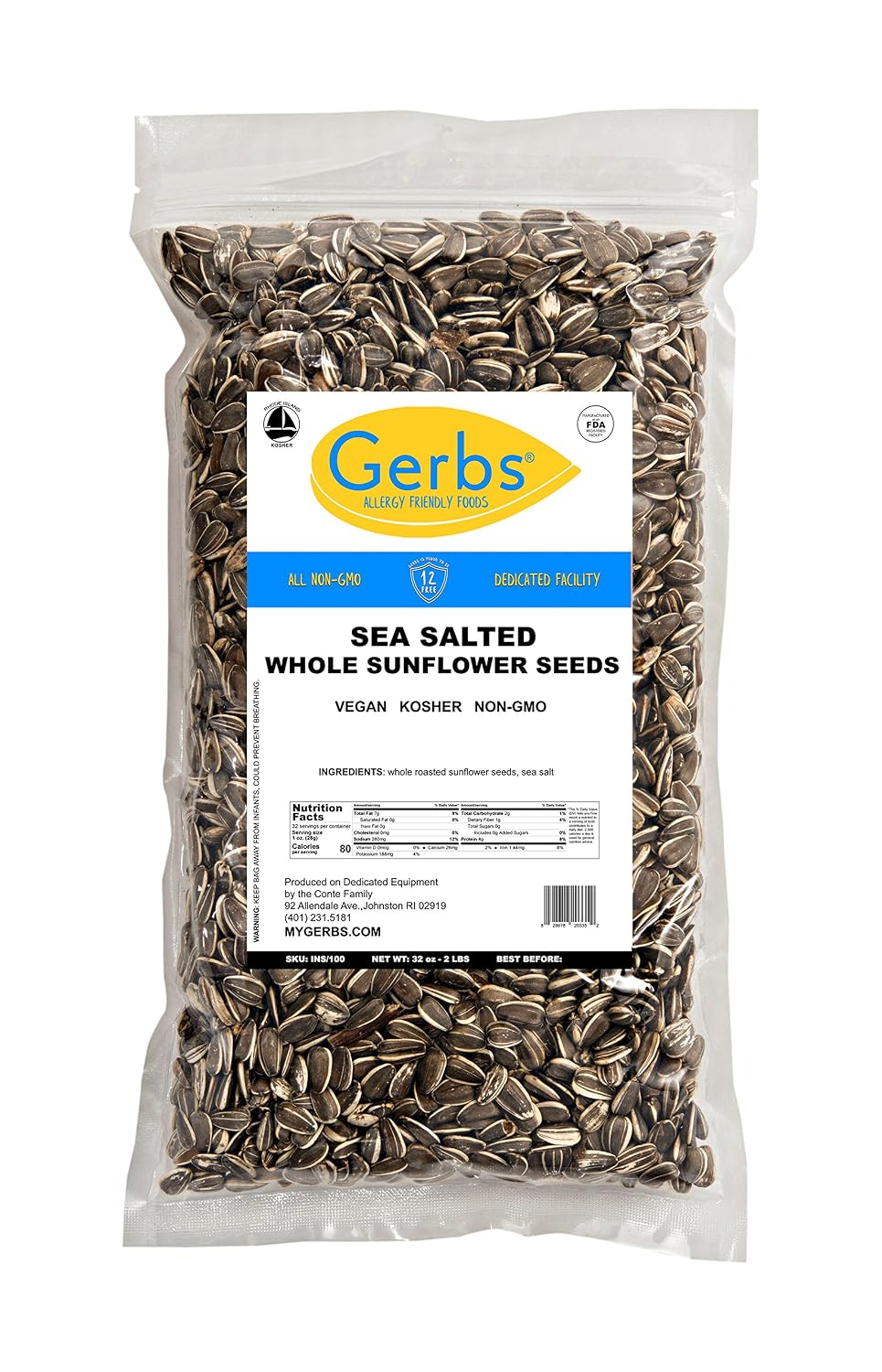 Lightly Sea Salted Sunflower Seed in Shell by Gerbs - 2 LBS - Top 11 Food Allergen Free & Non GMO - Premium Dry Roasted Seeds – COG USA | Small Batch, No Artificial Additives, Resealable Bag | Crack-and-Eat Crunchy Snack | Top 14 Allergen-Free