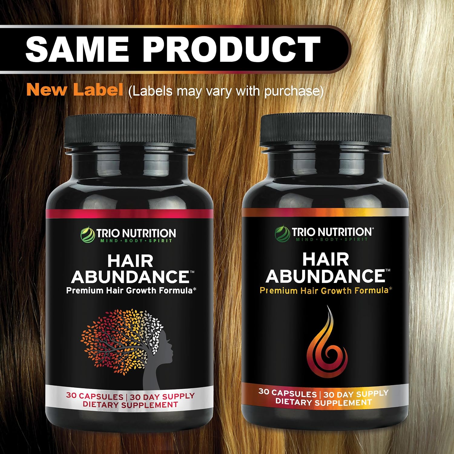 TRIO NUTRITION Hair Abundance Biotin 10,000mcg: Hair Growth, Skin & Nails | Biotin (Vitamin B7), collagen, keratin, bamboo silica, zinc & selenium. Hair & lash vitamins supplement for women & men.*