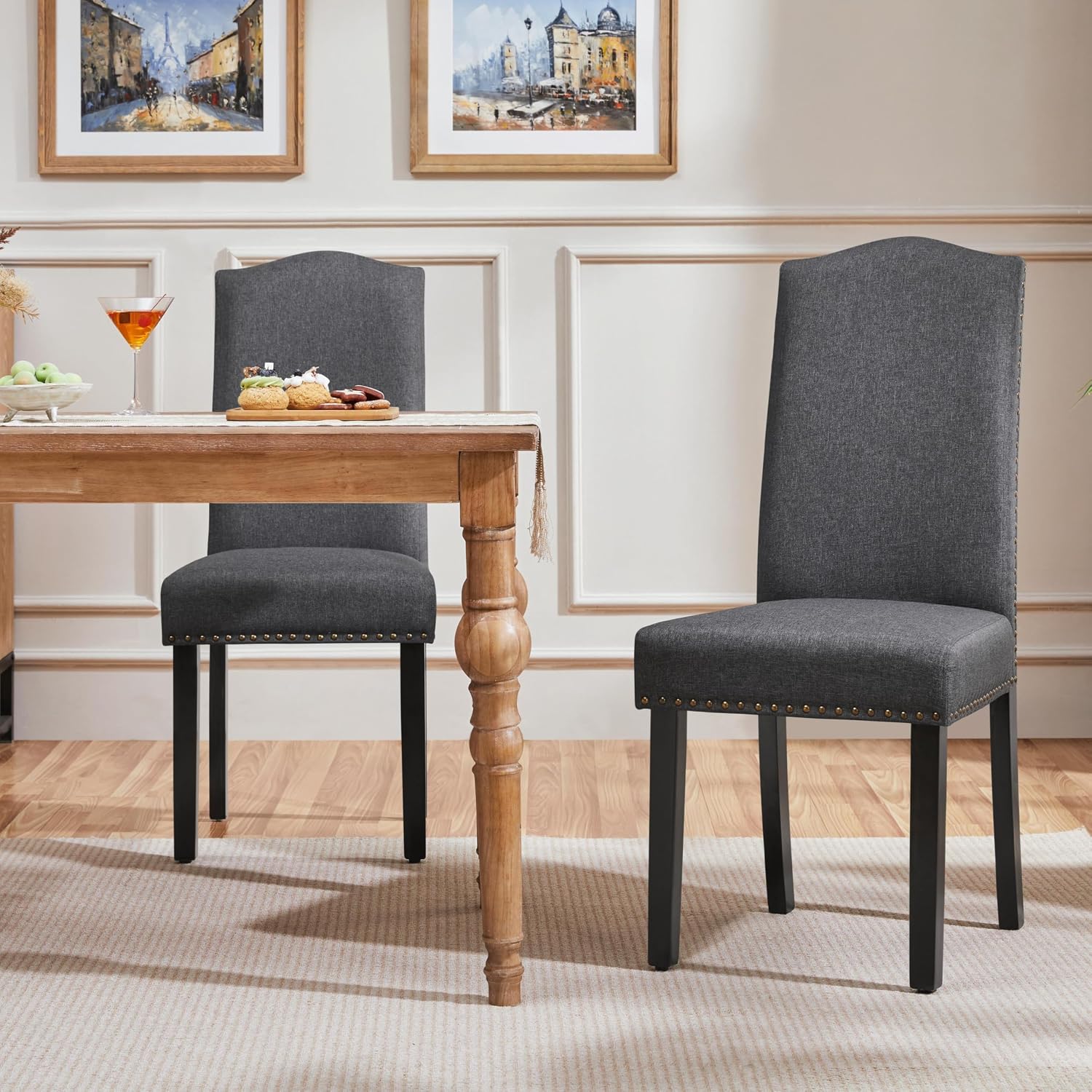 Yaheetech Dining Chairs Set of 2 High Back Parson Chairs Khaki