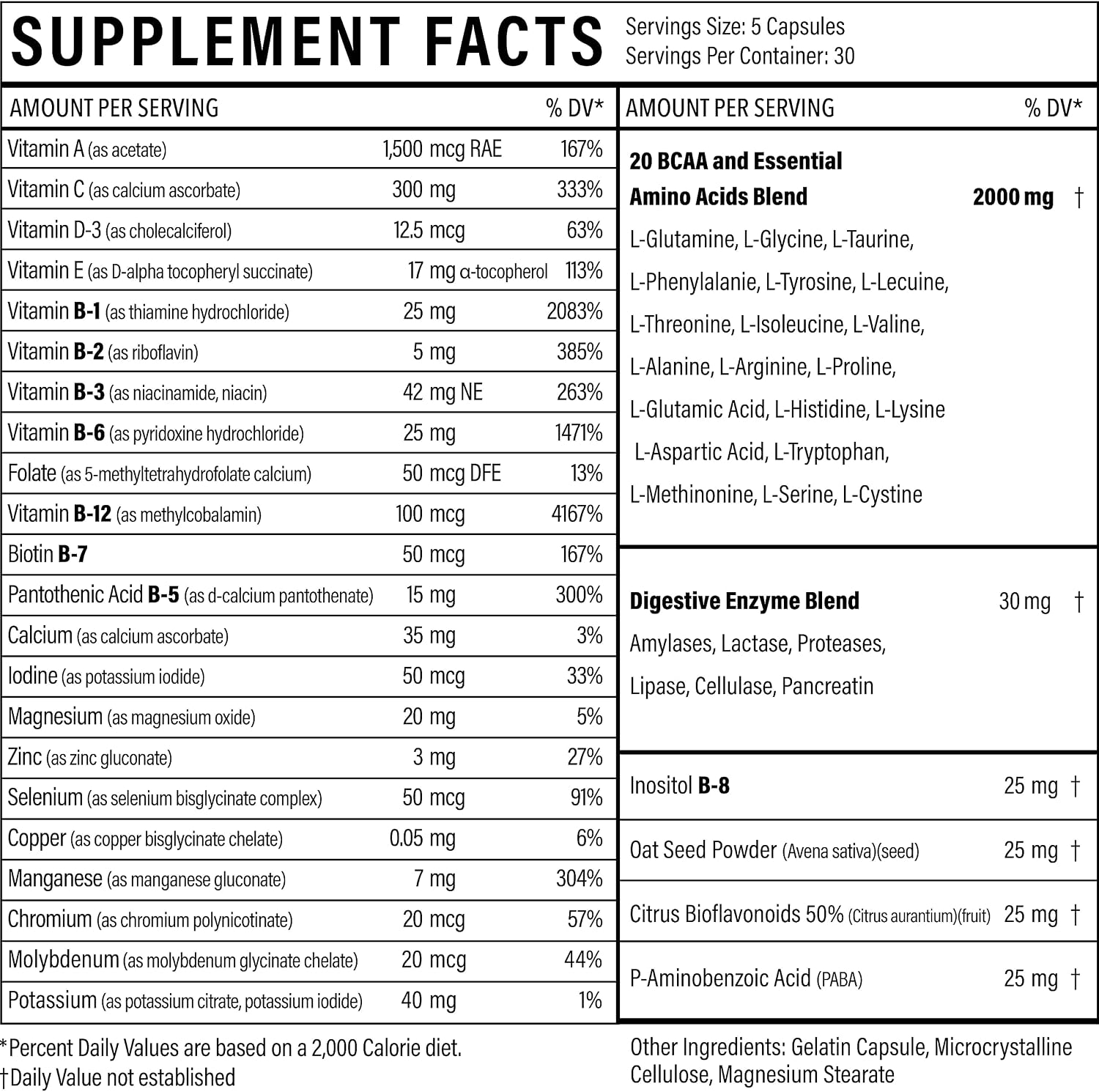 Sport Formula Daily Keto Superfood Multivitamin BCAA Amino Acid Powder Capsules for Men and Women. Won't Upset Your Stomach: Natural Vitamin B