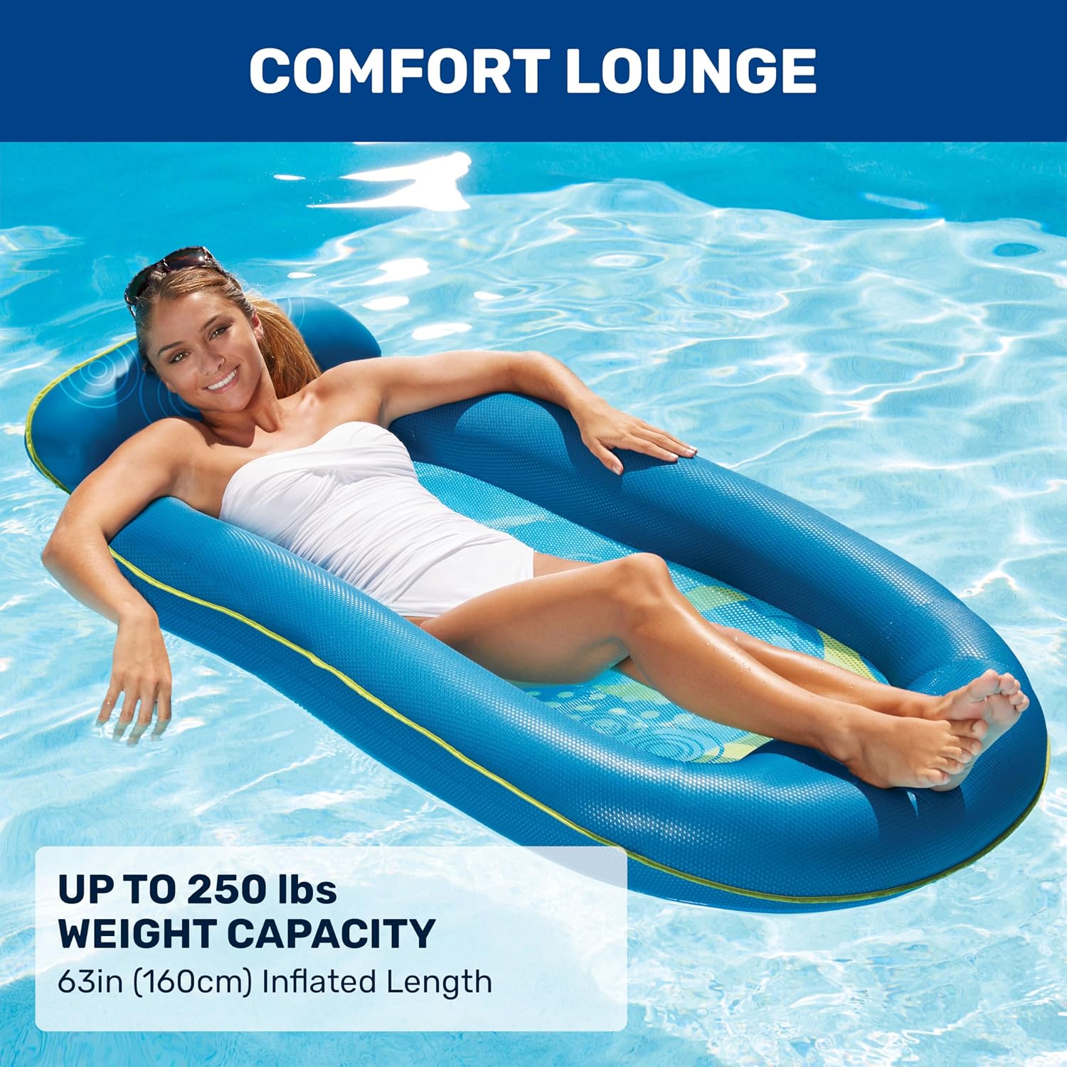 Aqua Comfort Pool Float Lounge – Inflatable Pool Floats for Adults with Headrest and Footrest – Bubble Waves