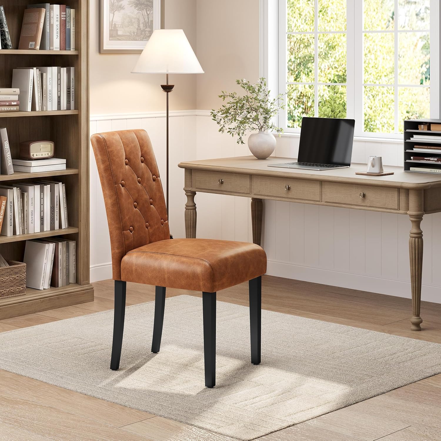 Yaheetech Dining Chairs Set of 2 Button Tufted Kitchen Chairs Brown