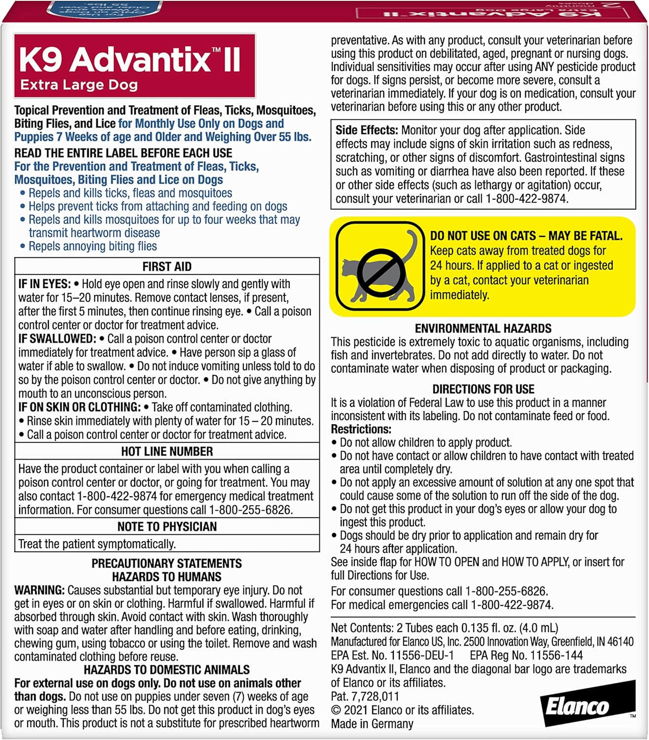 K9 Advantix II XL Dog Vet-Recommended Flea, Tick & Mosquito Treatment & Prevention | Dogs Over 55 lbs. | 6-Mo Supply