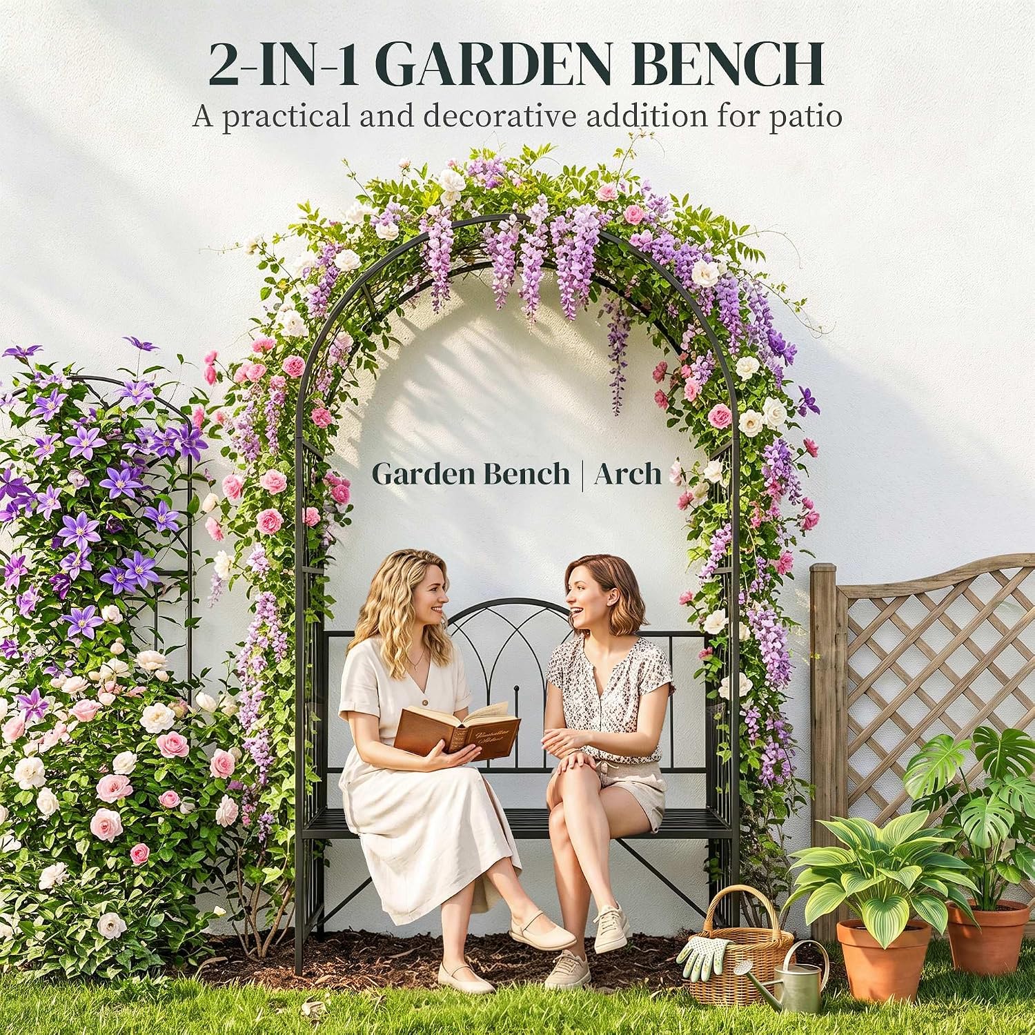 Outsunny Metal Trellis Arbor Arch with Garden Bench Steel 484 lbs. Black