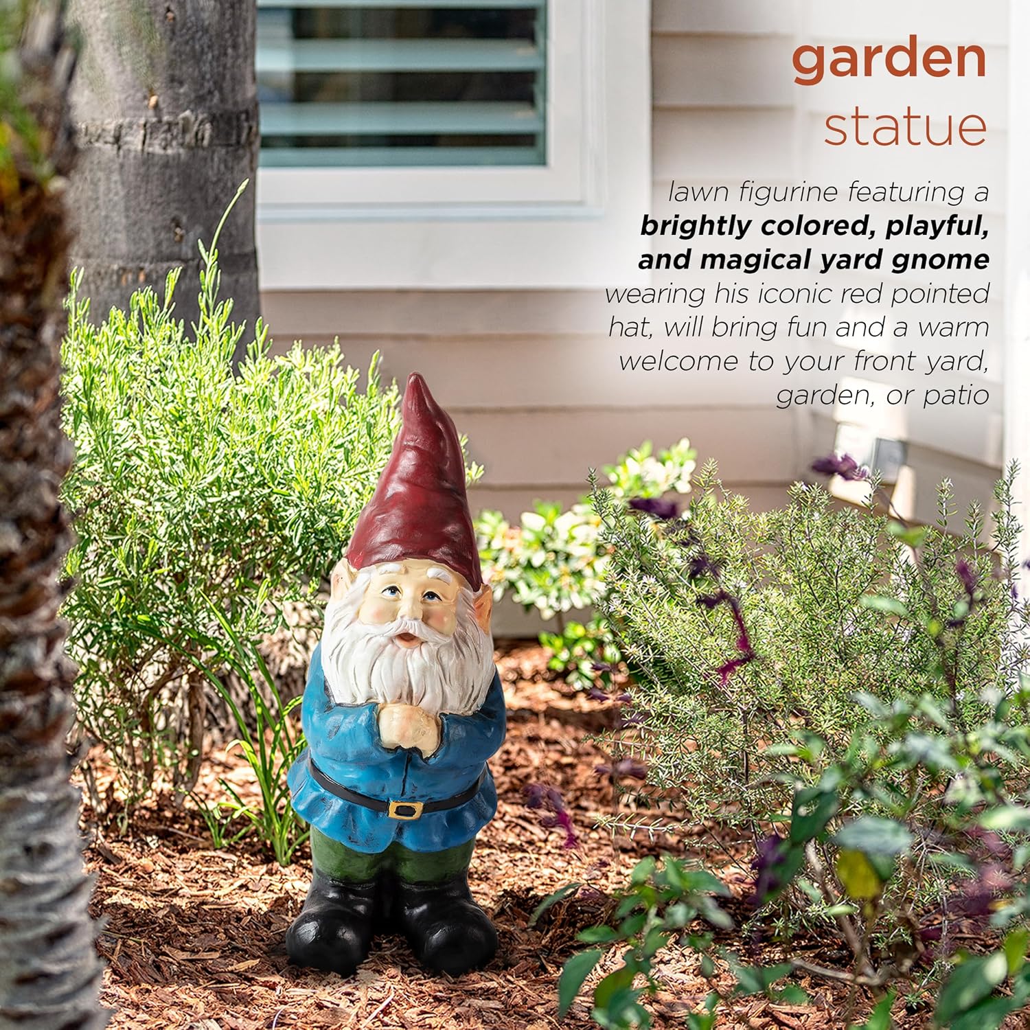 Alpine Corporation 12" Tall Classic Outdoor Garden Gnome Yard Statue Decoration