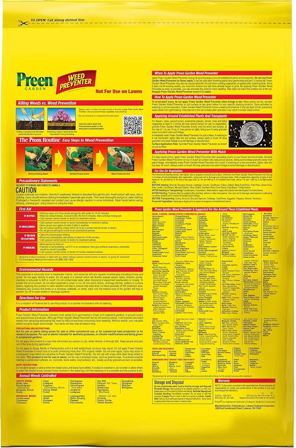 Preen Garden Weed Preventer 16 lb. Drum, Covers 2,560 sq. ft. | Pre Emergent Weed Control for Flower and Vegetable Gardens - Prevents weeds up to 3 months - Safe for use around 200 plants