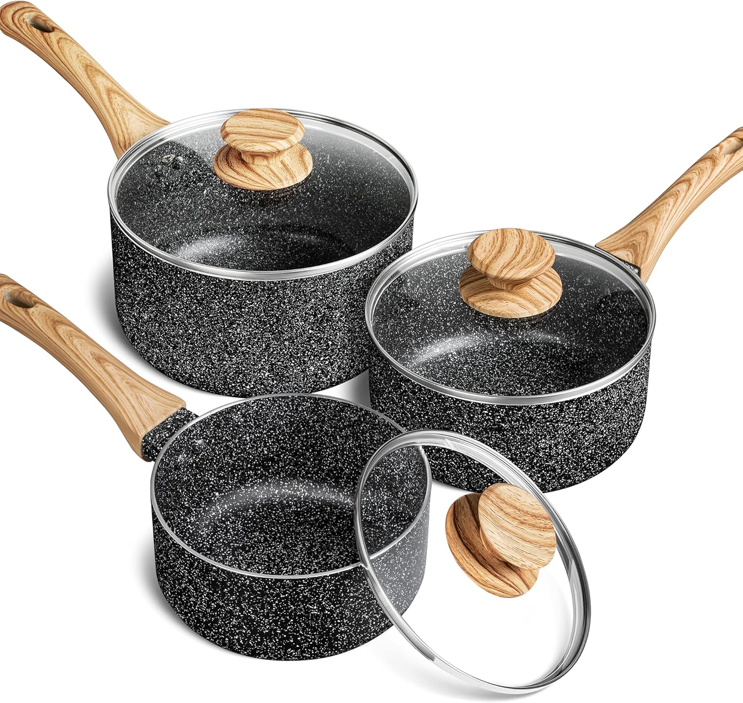 MICHELANGELO 3 Quart Saucepan with Lid, Nonstick Sauce Pan with Lid, Small Sauce Pot, Granite Coating Sauce Pan 3 Quart