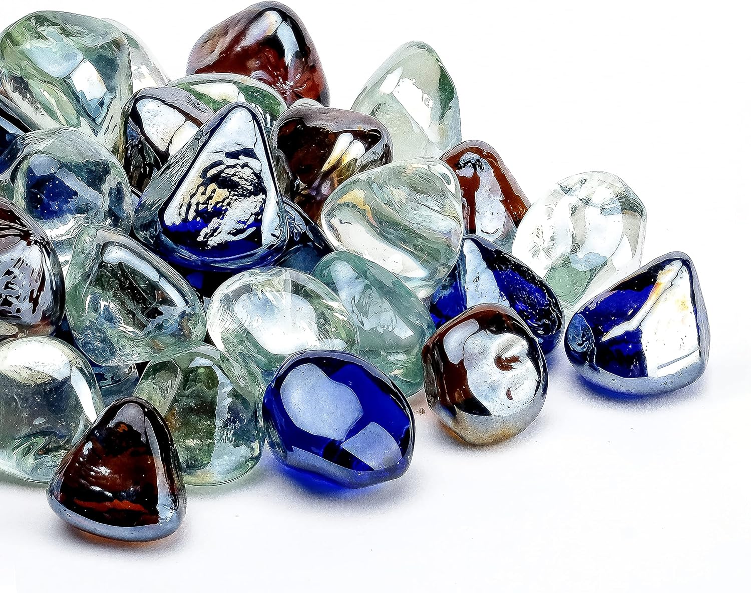 Fire Glass Diamond 1 Inch Fire Pit Glass Rocks for Propane or Gas Fire Pit （10 Pounds Margarita Azura Blue ） Gift Package