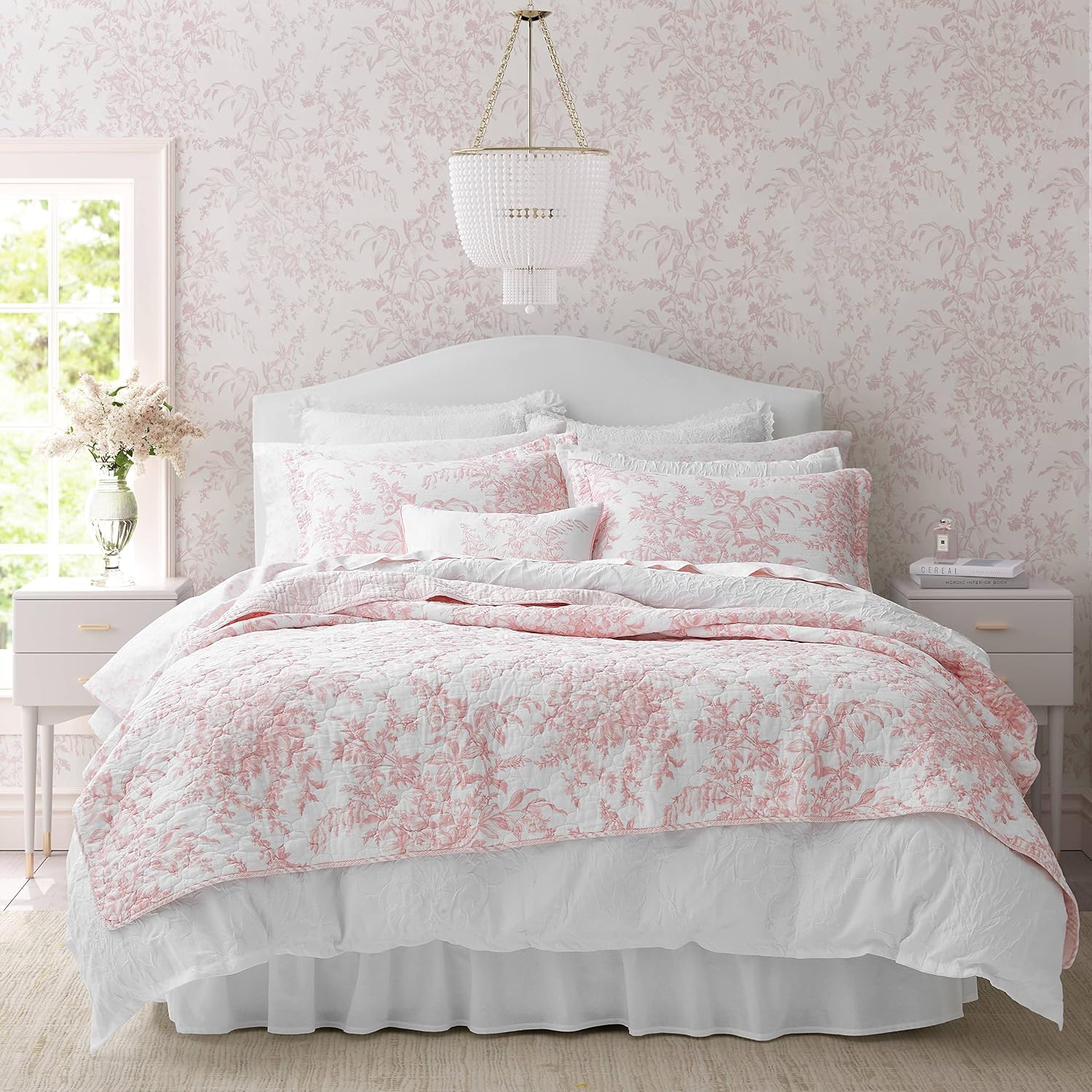 Laura Ashley – Queen Quilt Set, Soft & Lightweight Bedding with Matching Shams, Reversible Floral Room Decor, College Dorm Room Essentials (Bedford Blue)