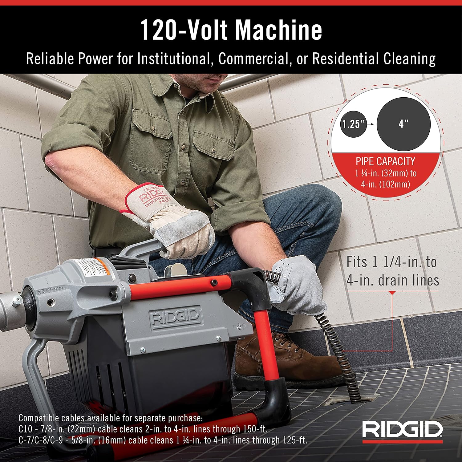 RIDGID 66497 K-60SP-SE Sectional Machine, Sectional Sewer Machine with A-61 Auger Tool Kit and A-62 Drain Cable Kit, Drain Cleaner Machine