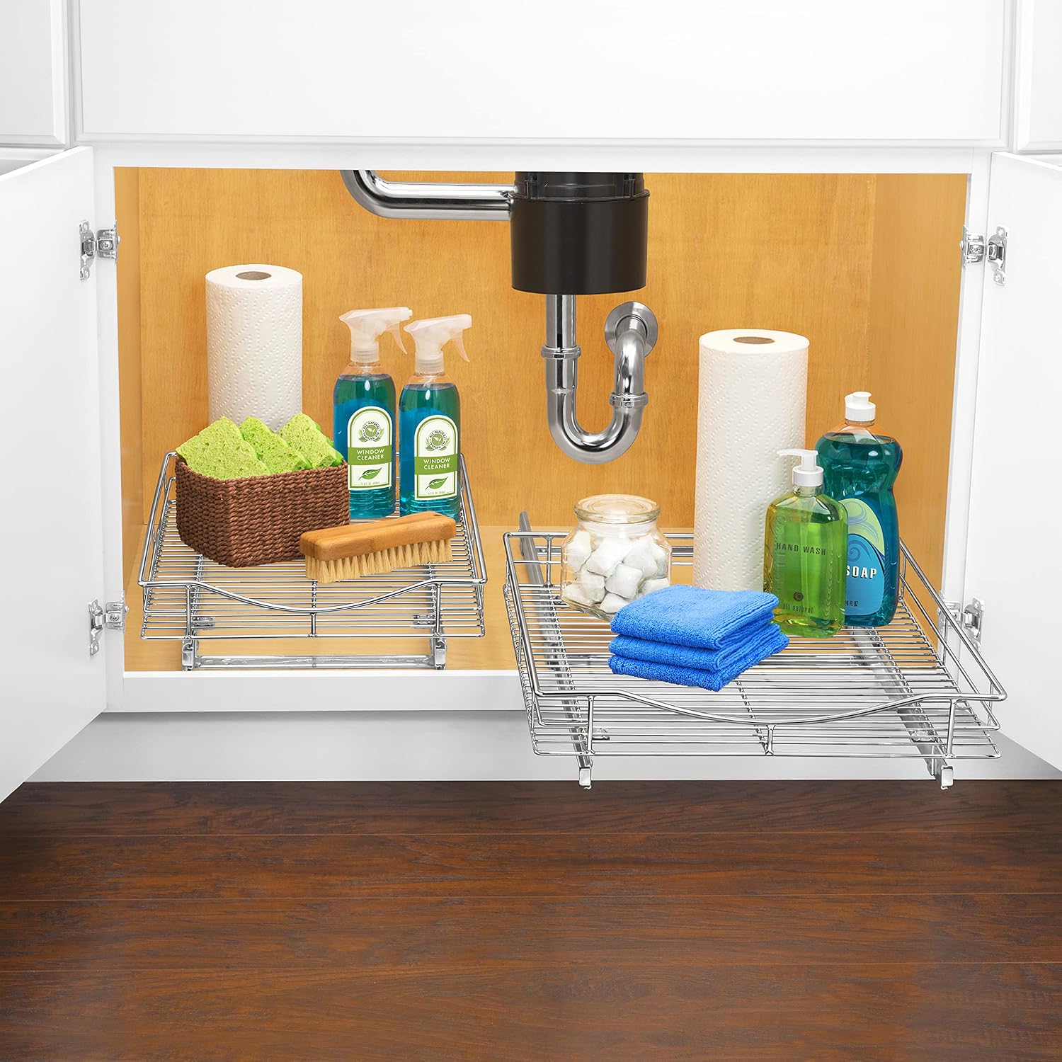 LYNK PROFESSIONAL® Pull Out Cabinet Organizer, Kitchen Slide Out Drawer | 11W x 21D Chrome cabinet pull-out shelves with 3/4-extension glides create easy-access storage for cookware and pantry items