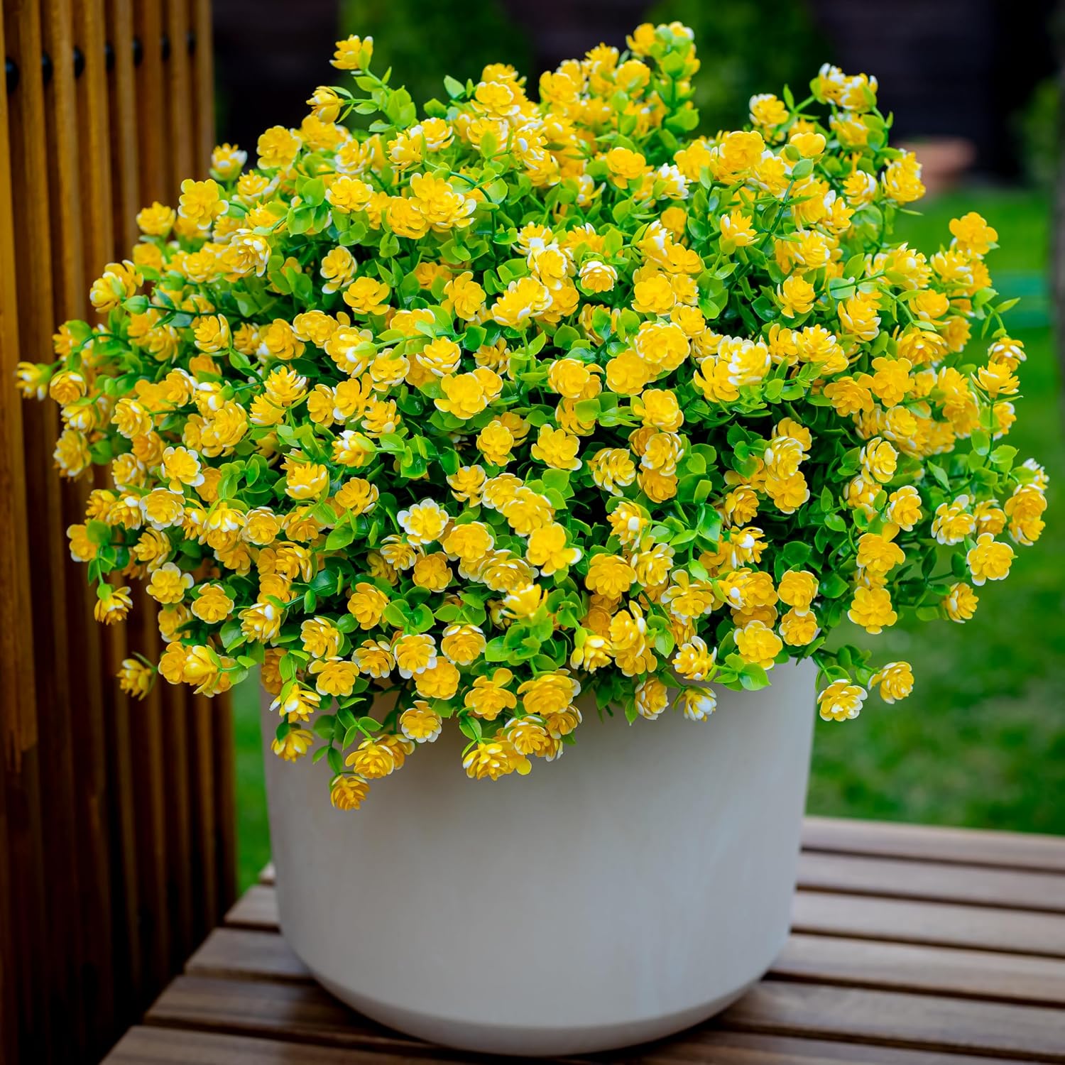 AXYLEX Artificial Flowers for Outdoors, 12 Bundles Fake Plants (Yellow) | UV resistant faux plastic flowers, no fade artificial greenery – garden, patio, porch & home