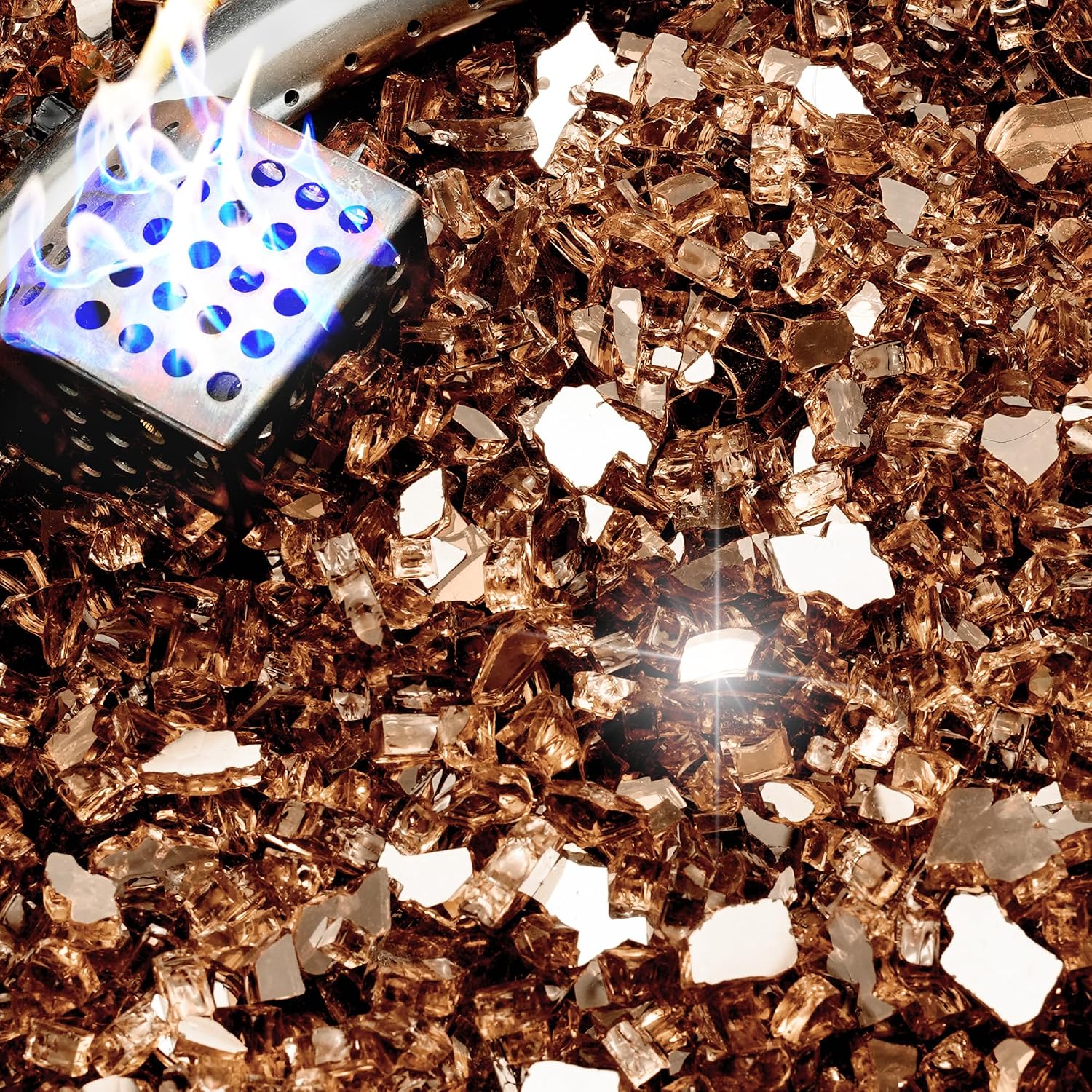 NUPICK 20 Pound Fire Glass, 1/2 Inch Reflective Fire Pit Glass