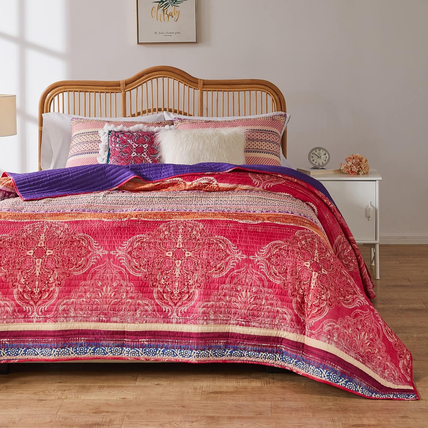 Greenland Home Fashions Ultra-Soft, Reversible, Brushed Microfiber Quilt Set, 3-Piece Full/Queen, Misty Bloom