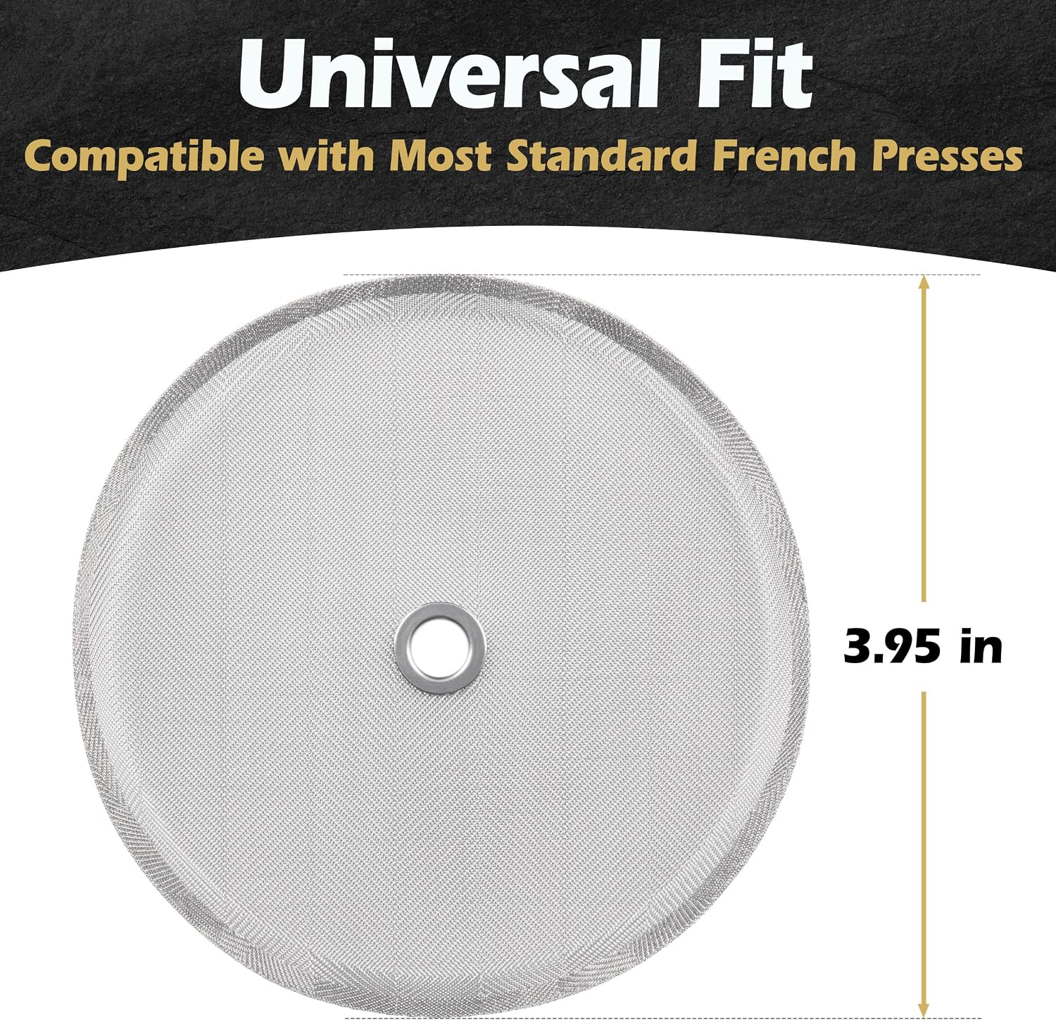 French Press Replacement Filter (2pack) - Includes Metal Center Ring - Universal 8Cup Stainless Steel Reusable Filter