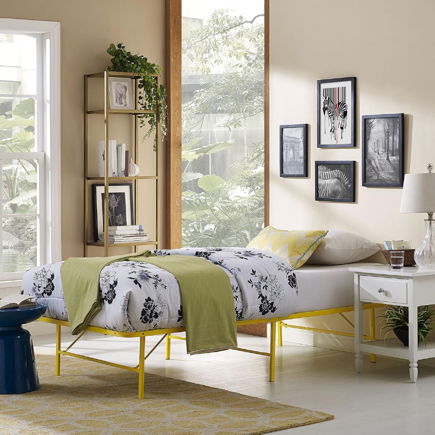 Modway Horizon Queen Bed Frame In Gray - Replaces Box Spring - Folding Metal Mattress Bed Frame