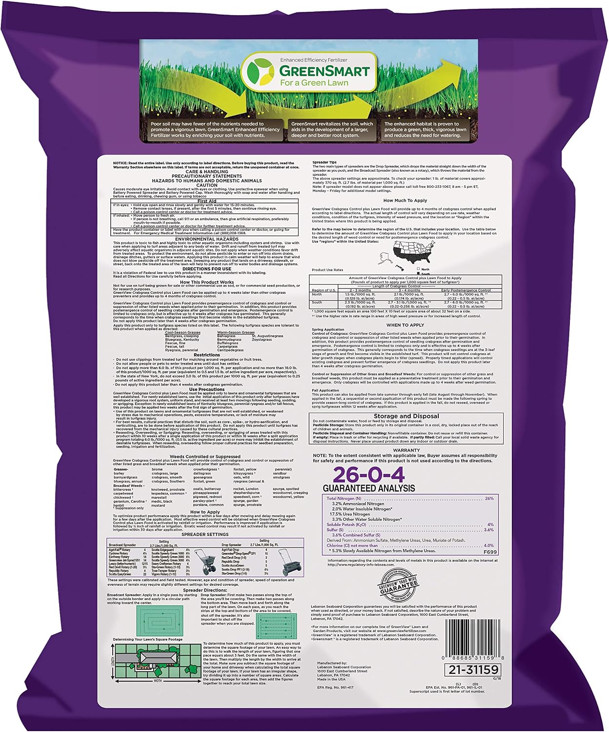 GreenView Crabgrass Control Plus Lawn Food - 40.5 lb. Bag - Covers 15,000 sq. ft.