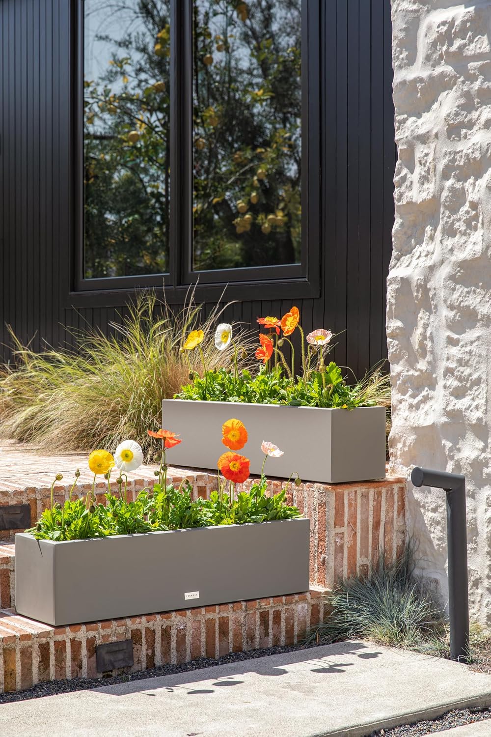 Veradek Block Series Trough Planter - Rectangular Outdoor Window Box | Made From Durable Plastic With Double-Walled Construction. Modern Patio/Tabletop Décor for Plants and Flowers