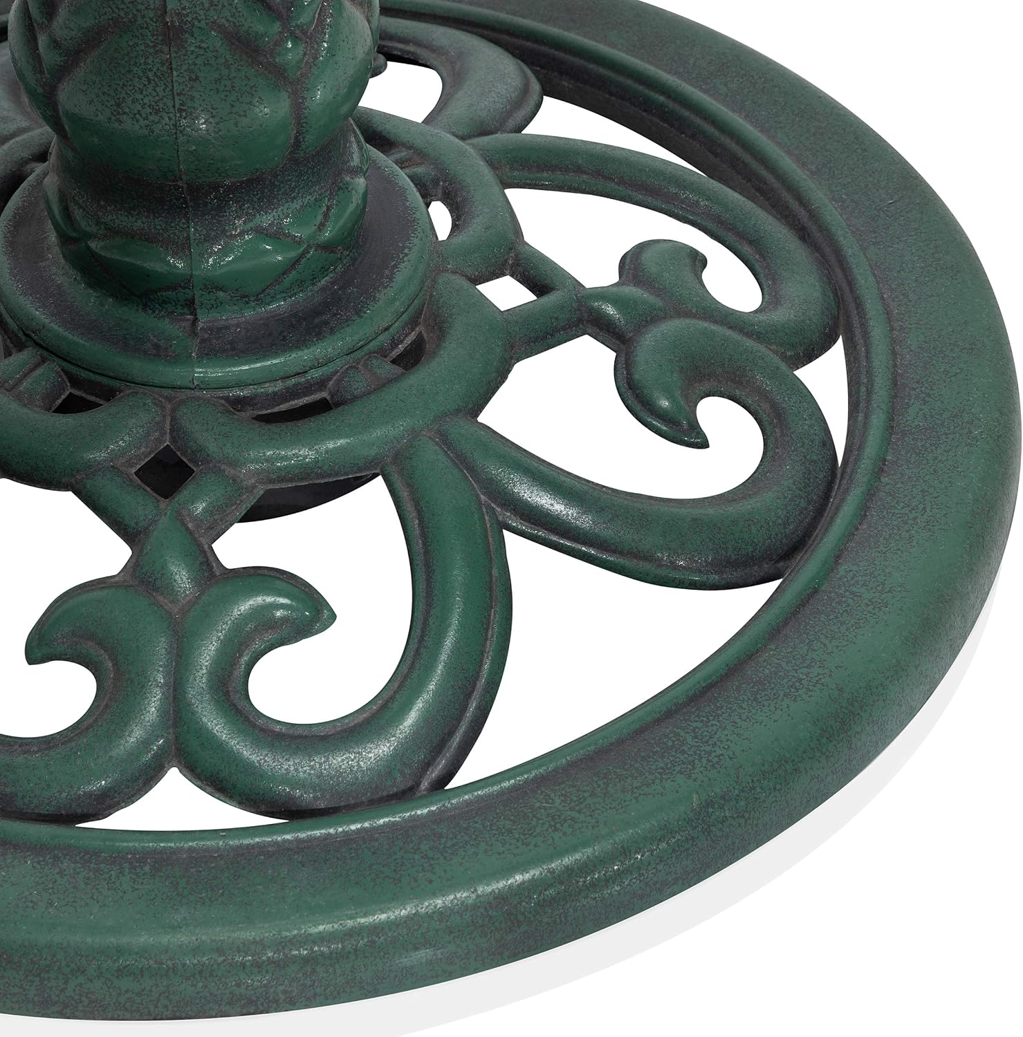 Alpine Corporation TEC116 Outdoor Aged Green Pedestal Birdbath with Scrollwork, 28" Tall, Green