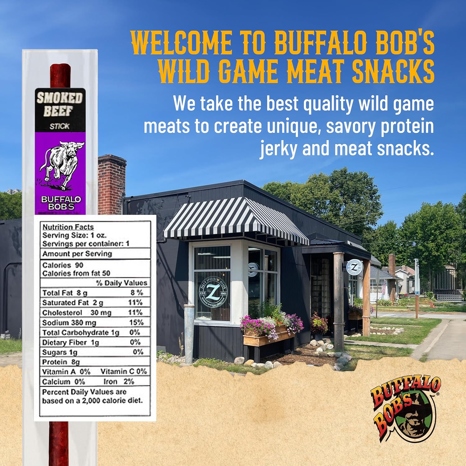 Buffalo Bob's Wild Game Meat Snacks (1oz Stick, 10 Pack) Exotic Variety Assortment Sampler, Gift for Men/Dad, Stocking Stuffer, Adventure Enthusiast