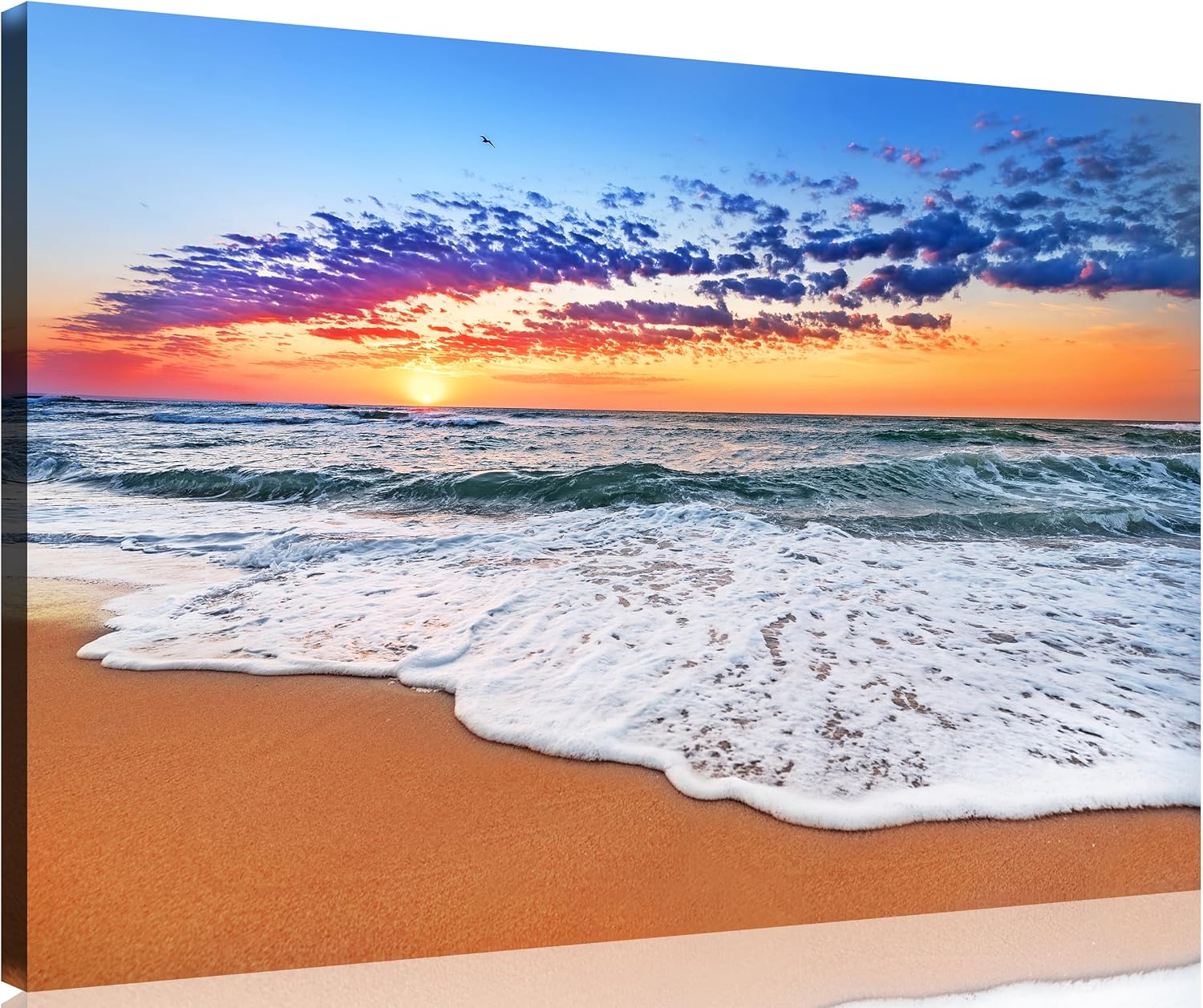 TutuBeer 3 Panel Beach Canvas Wall Art for Home Decor Blue Sea Sunset White Beach Painting the Picture Print on Canvas Seascape the Pictures for Home Decor Decoration,Ready to Hang