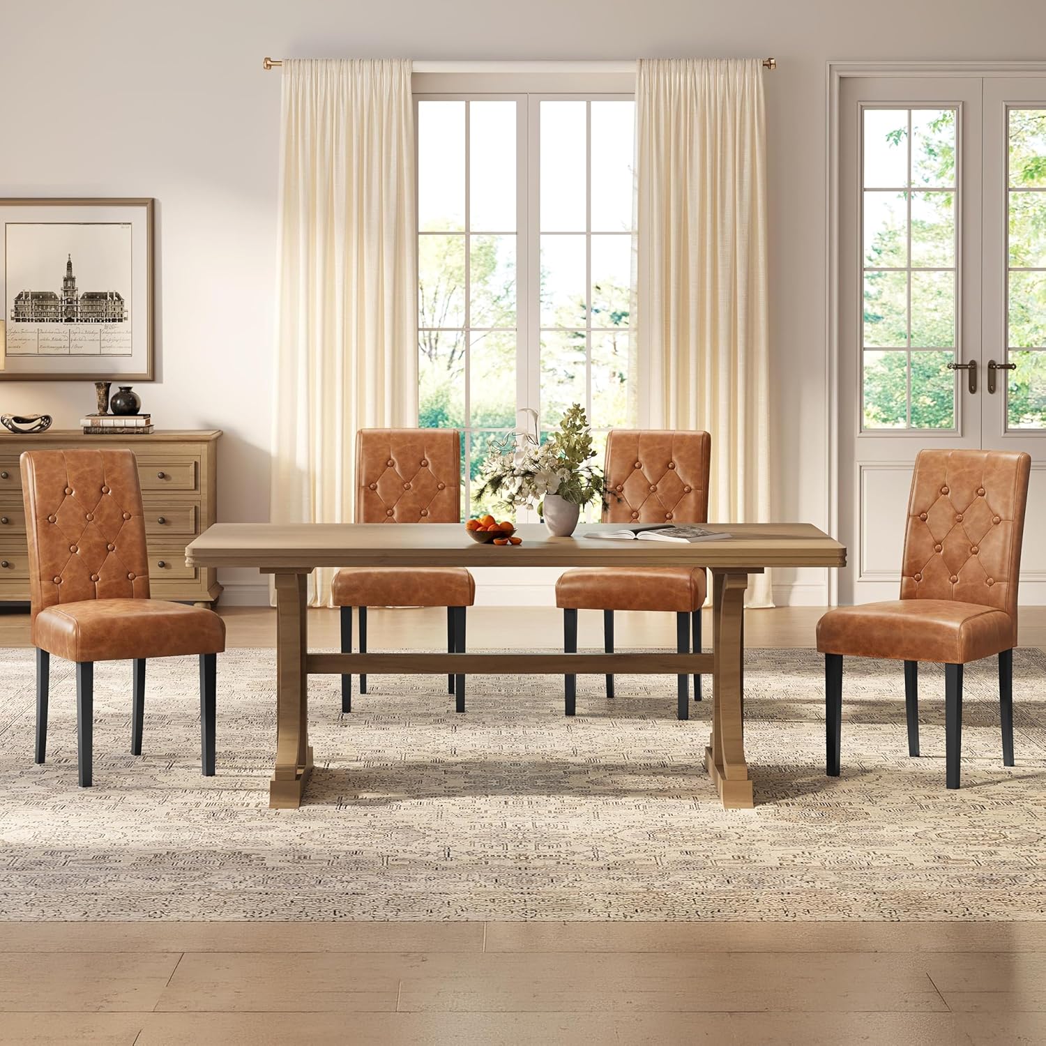 Yaheetech Dining Chairs Set of 2 Button Tufted Kitchen Chairs Brown