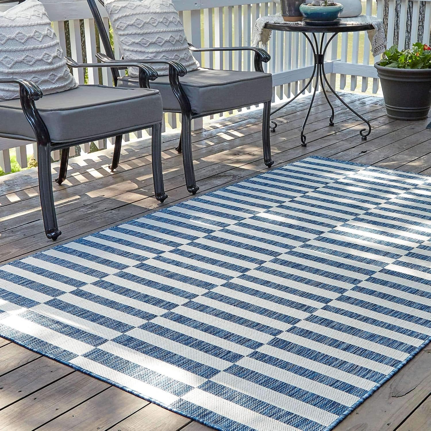 Unique Loom Outdoor Striped Collection Area Rug - Striped (7' 1" x 10' Rectangle, Taupe/Ivory)