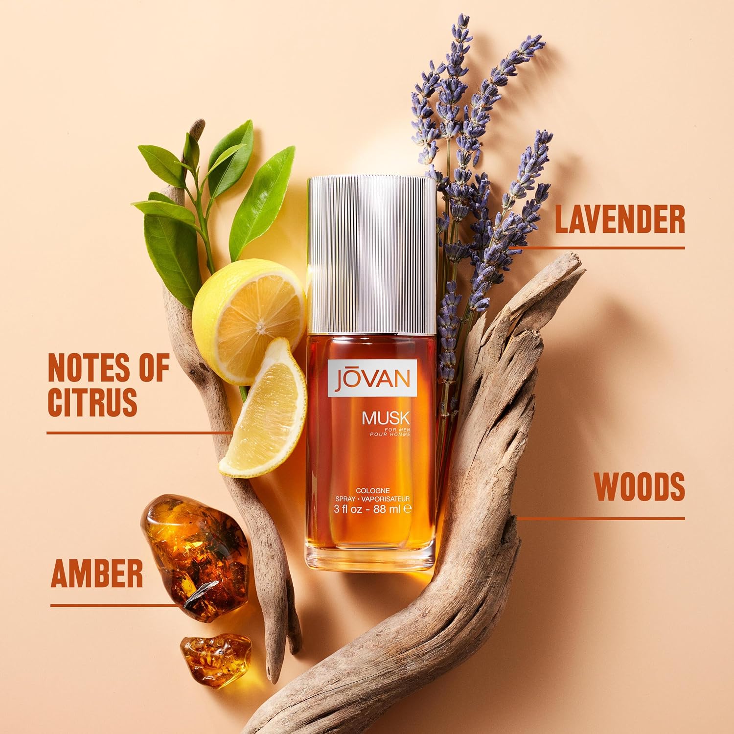 Jovan Musk for Men Eau de Cologne Spray 3 fl oz (Pack of 1), Notes of Carnation, Lavender, and Amber, Men's Fragrance, Long Lasting, Everyday Fragrance, Travel Size