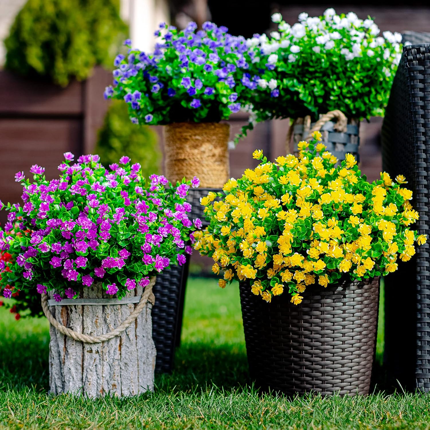 AXYLEX Artificial Flowers for Outdoors, 12 Bundles Fake Plants (Yellow) | UV resistant faux plastic flowers, no fade artificial greenery – garden, patio, porch & home