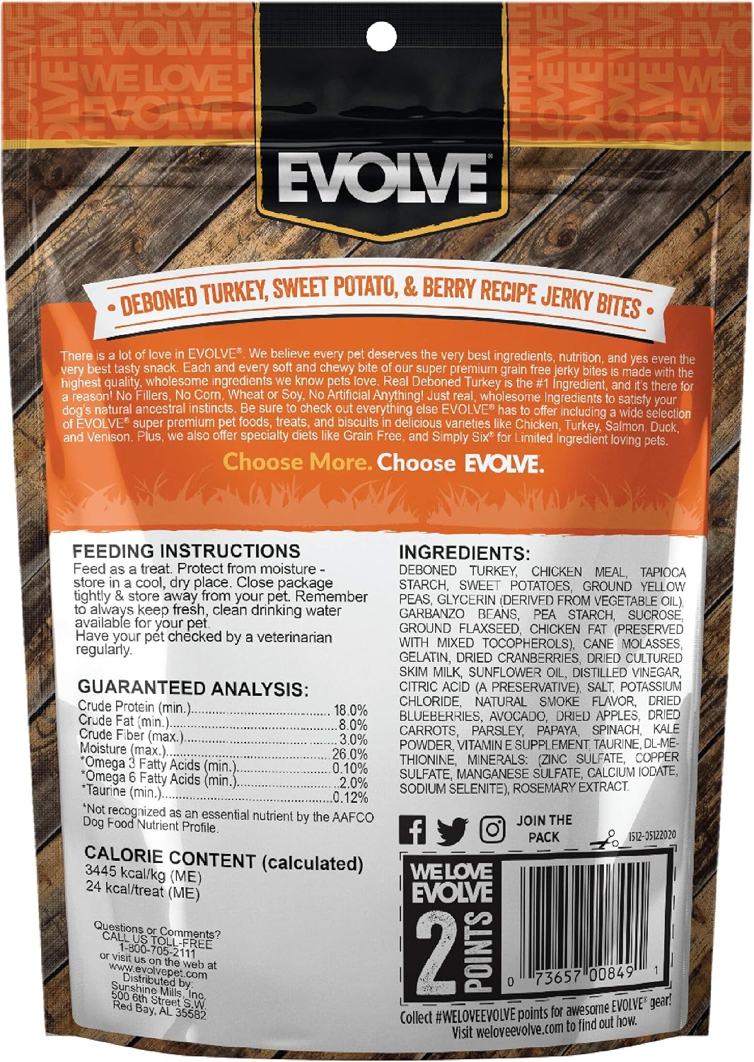 Evolve Grain Free Salmon and Sweet Potato Jerky Bites Dog Treats