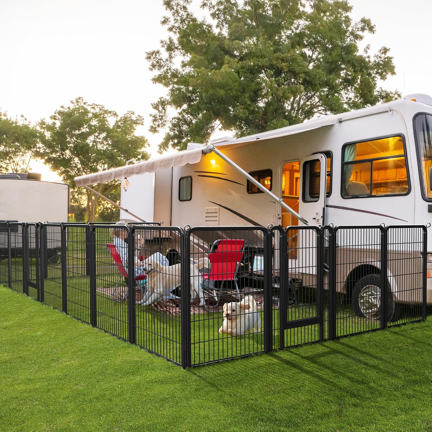 Yaheetech Dog Playpen 24in 16 Panels Pet Fence for Indoor Yard RV Camping | Easy Setup, Heavy Duty Rustproof Frame with Secure Latch Door, DIY Layouts,Foldable Storage, for Puppies & Small Dogs