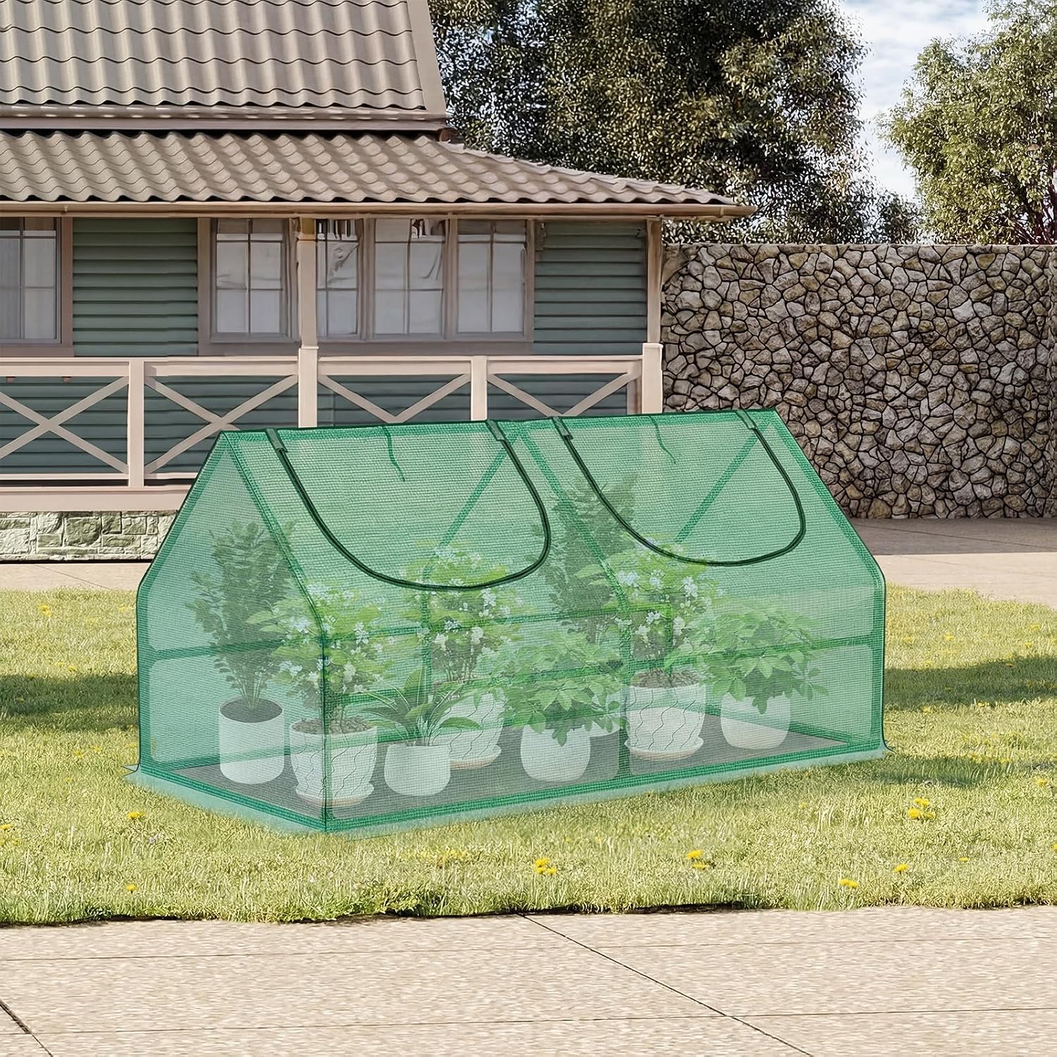 Aoodor 6 x 3 x 3 ft Mini Greenhouse with 2 Zipper Doors, Water-Resistant, UV-Protected for Flowers, Vegetables, and Herbs, Green