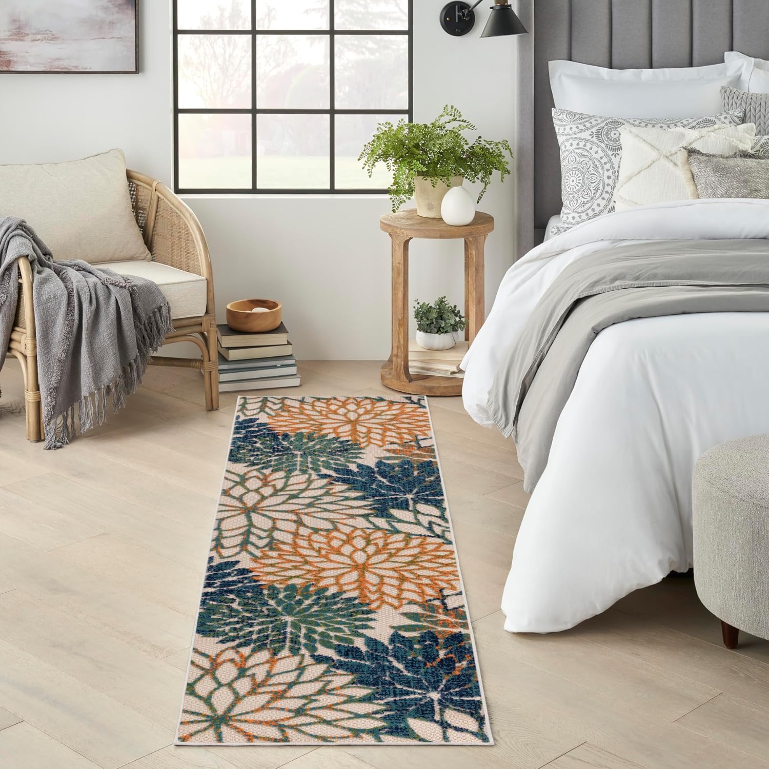 Nourison Home Aloha Indoor/Outdoor Black White 2'8" x 4' Area Rug, Tropical, Botanical, Easy Cleaning, Non Shedding, Bed Room, Living Room