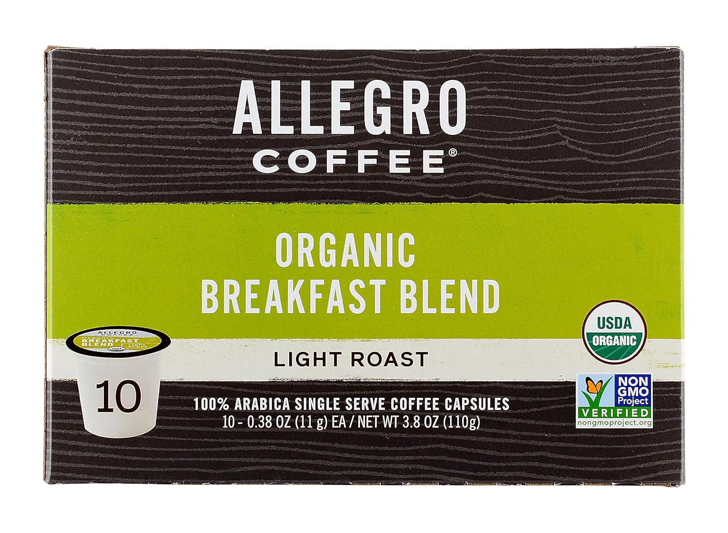 Allegro Coffee, Coffee Breakfast Blend Pods Organic 10 Count, 3.8 Ounce