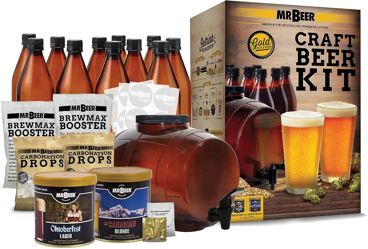 Mr. Beer - Craft Beer Making Kit (2 Gallon) Complete DIY Home Brew Set | Beer Making Kit for Beginners Everything Included | Reusable 25 oz Bottles | 2 Gallon Keg | Golden Ale