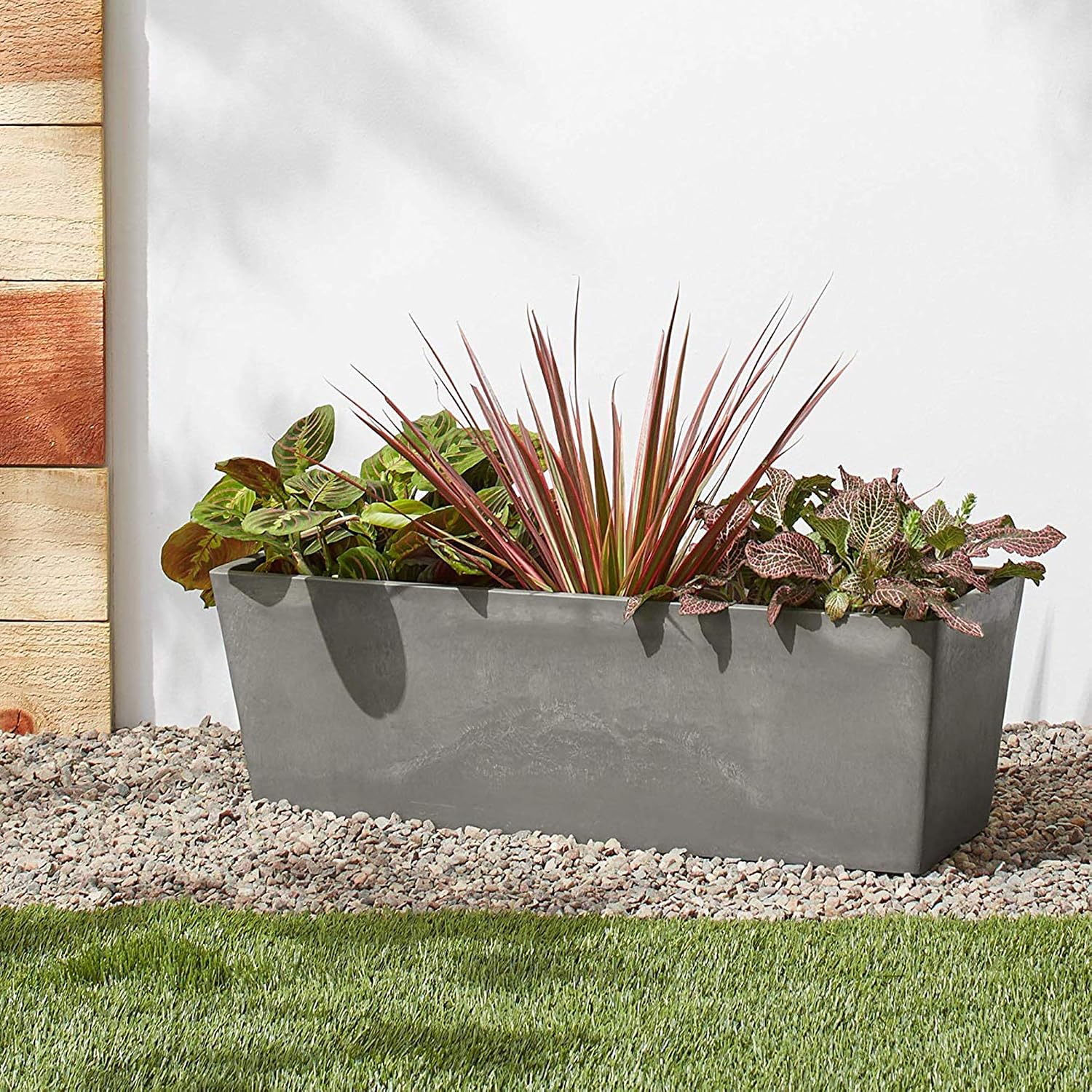 Arcadia Garden Products PSW U45CT Plastic/Stone/Wood Composite Simplicity Window Box, No Drainage Hole (Drillable), 17.5" x 7" x 6", Cement Color