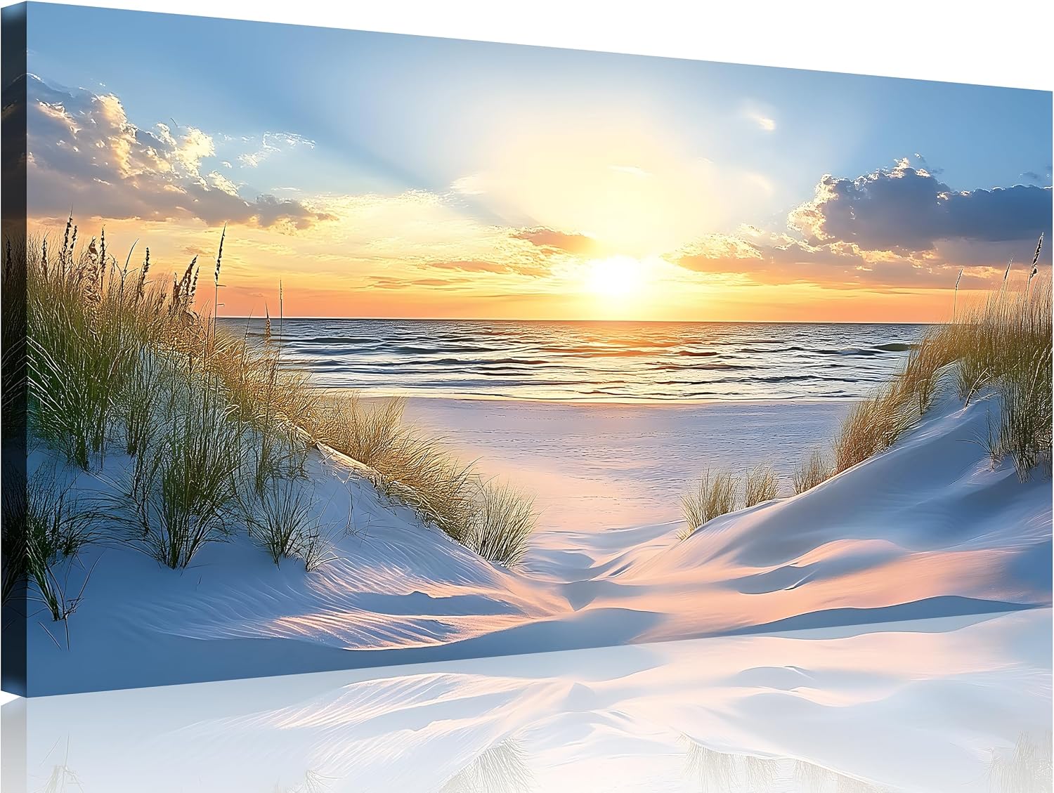 TutuBeer 3 Panel Beach Canvas Wall Art for Home Decor Blue Sea Sunset White Beach Painting the Picture Print on Canvas Seascape the Pictures for Home Decor Decoration,Ready to Hang