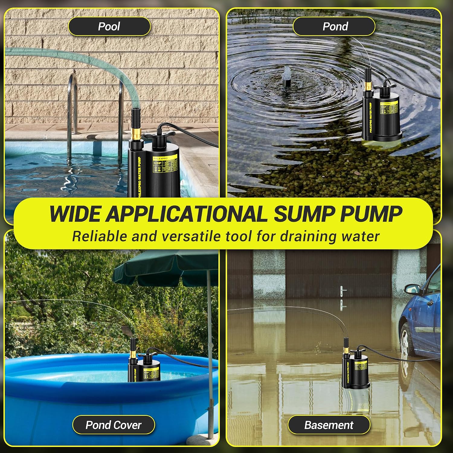 1/2HP Automatic Submersible Sump Pump, 5300 GPH Water Pump | 3/4" Garden Hose Check Valve Adapter, 2650 GPH Water Removal for Swimming Pool Cover Hot Tubs Flooded House Basement