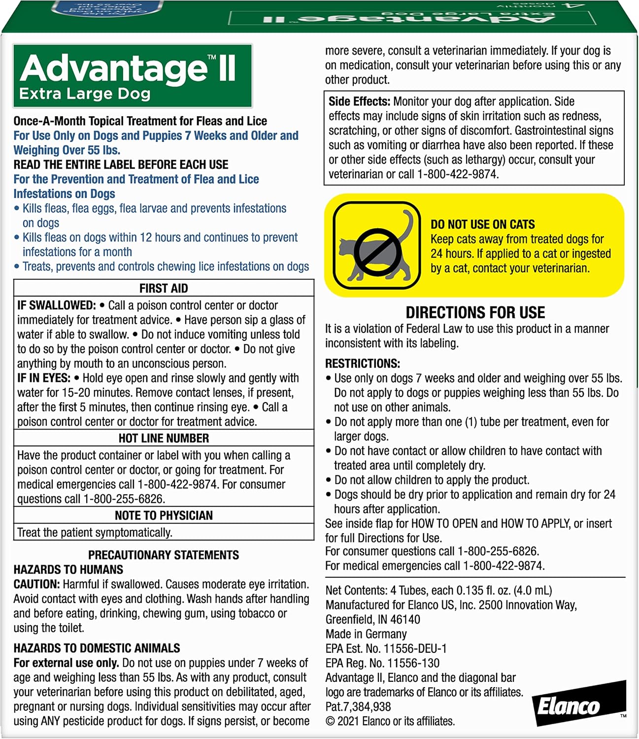 Advantage II Large Dog Vet-Recommended Flea Treatment & Prevention | Dogs 21-55 lbs. | 4-Month Supply
