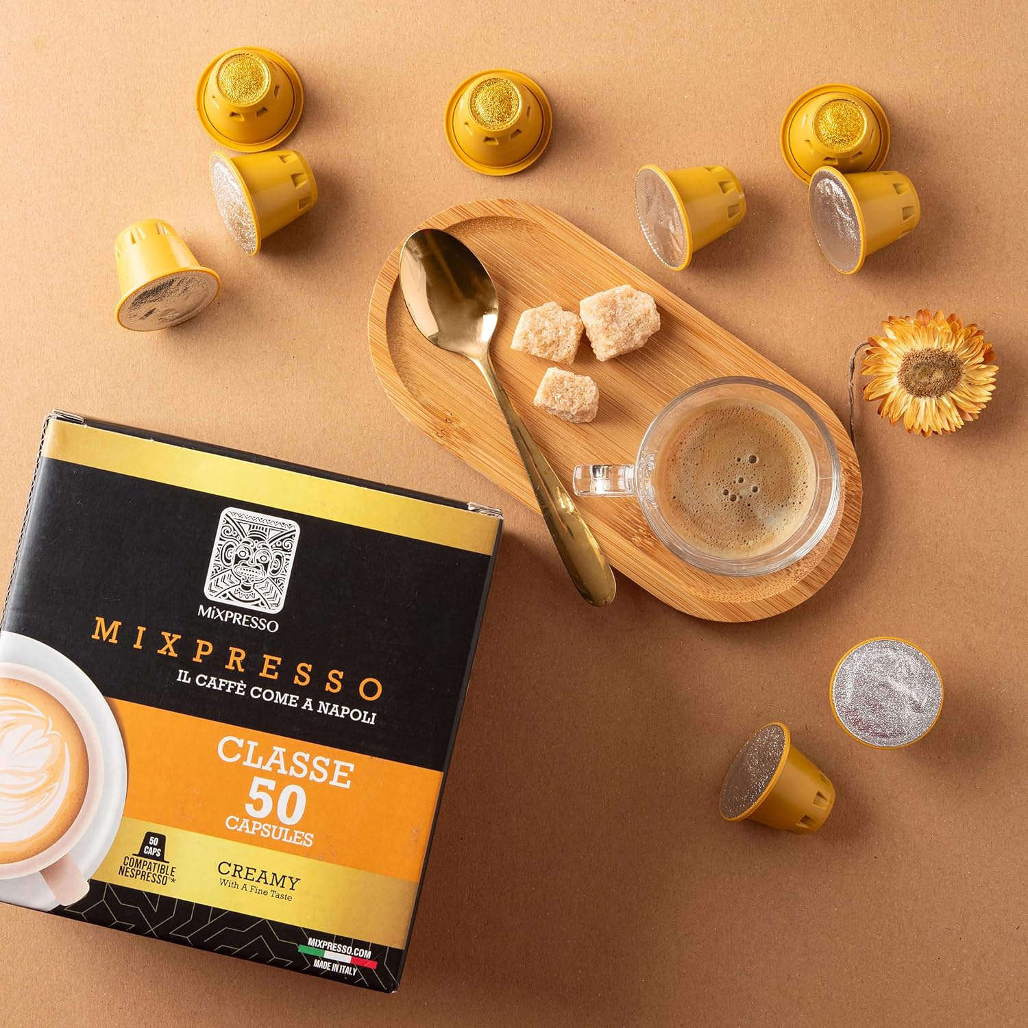 Mixpresso Classe Coffee Espresso Capsules Compatible With Nespresso Original Brewers, Single Cup Coffee Pods 100% from Italy, Medium Roast 80% Arabica Espresso, 50 Count Coffee Capsule Intensity 8/12 | 50 Count Single Cup Coffee Pods Compatible With Nesp…