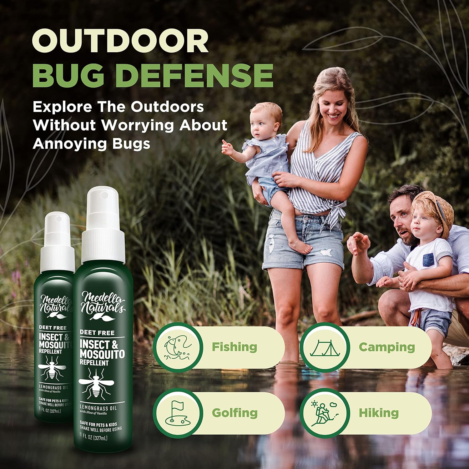 Deet-Free Insect & Mosquito Repellent – Nice Smelling, Pack of 2 (8 oz) | Insect Repellent with Lemongrass Oil Safe for Pets and Kids – Bug Spray for Mosquitoes, Gnats, Black Flies, and No-See-ums