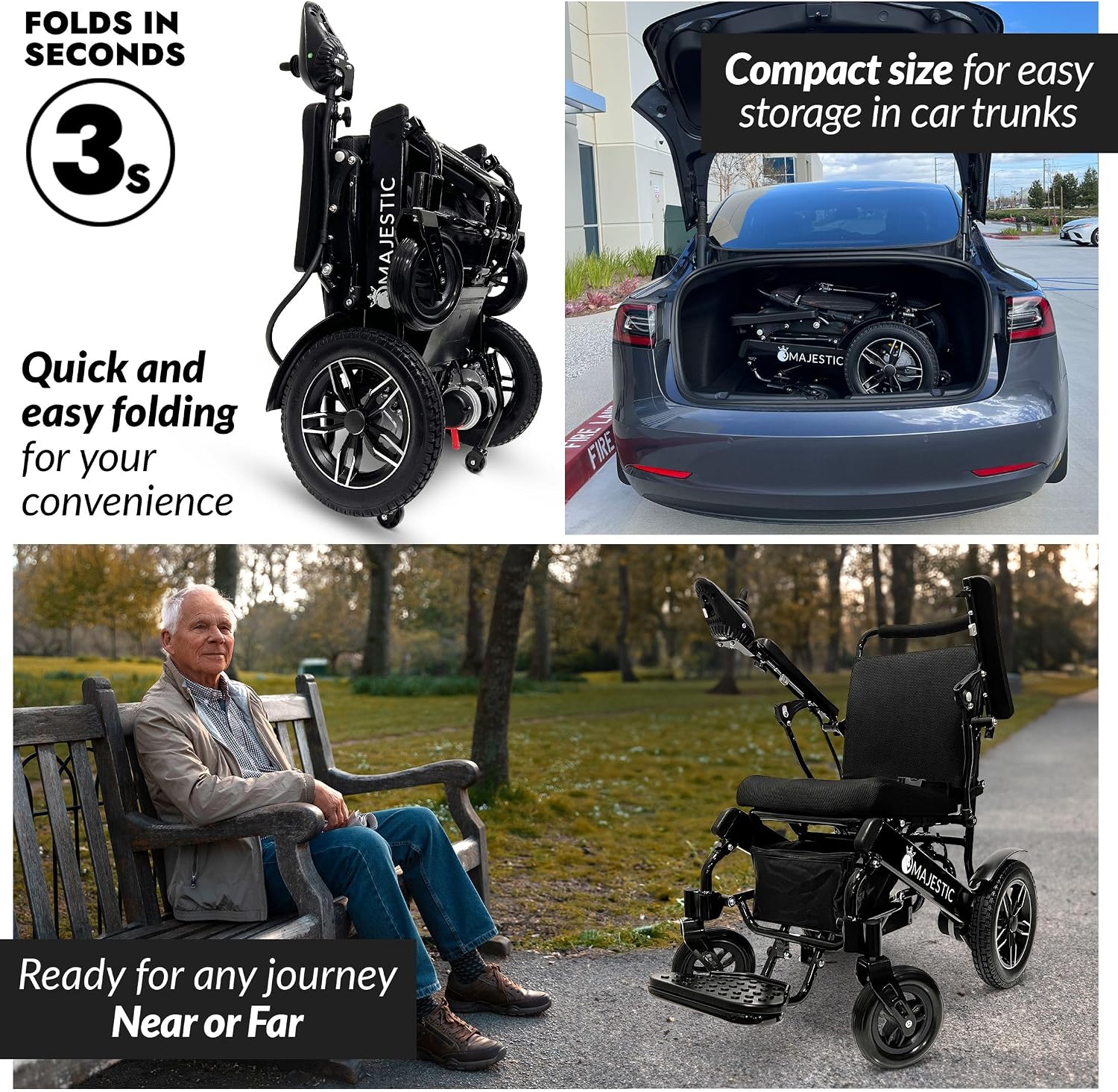 Majestic Electric Wheelchairs for Adults, Lightweight Foldable Electric Wheelchair, Motorized Wheel Chair for Seniors