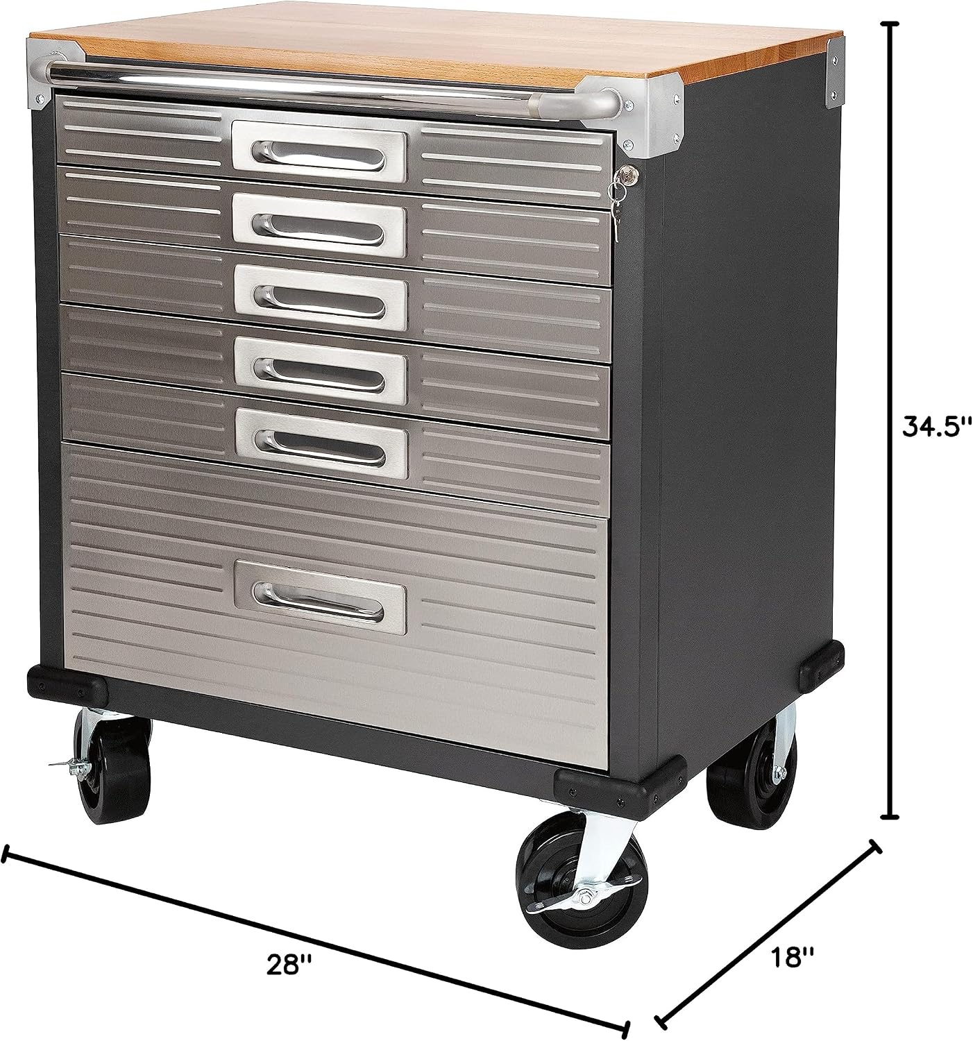 Seville Classics UltraHD Heavy Duty Rolling Cabinet Workbench Table w/Solid Wood Top, Workstation for Garage, Office, Workshop, Granite, 6-Drawer (28" W x 18" D