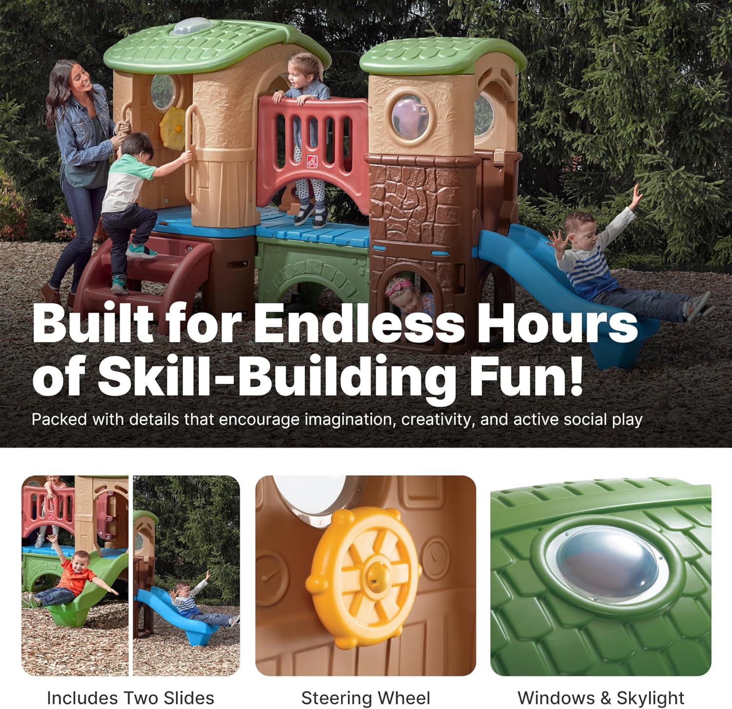 Step2 Clubhouse Climber Playset for Kids, Jungle Gym with Elevated Playhouse, Outdoor Backyard Playground Set, Two Toddler Slides