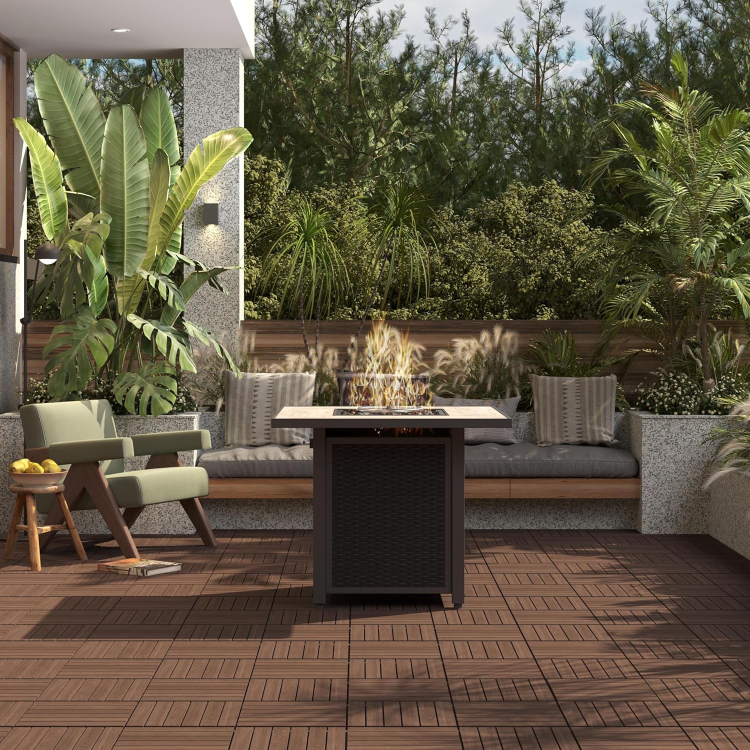 Topeakmart 27PCS Interlocking Deck Tiles 12x12 Patio Flooring, Brown