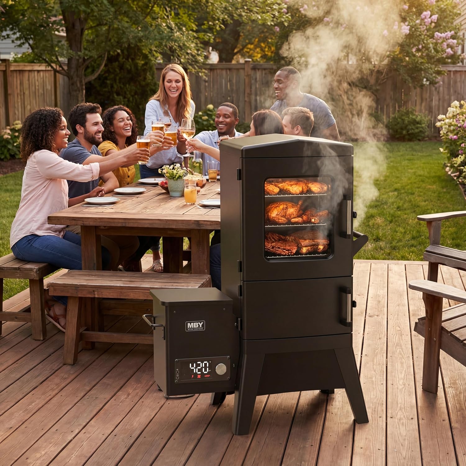 Electric Pellet Smoker with Rainproof Cover & Meat Probe, Vertical Pellet Smoker Grill with LED Display Temperature Control, 616 Sq.in