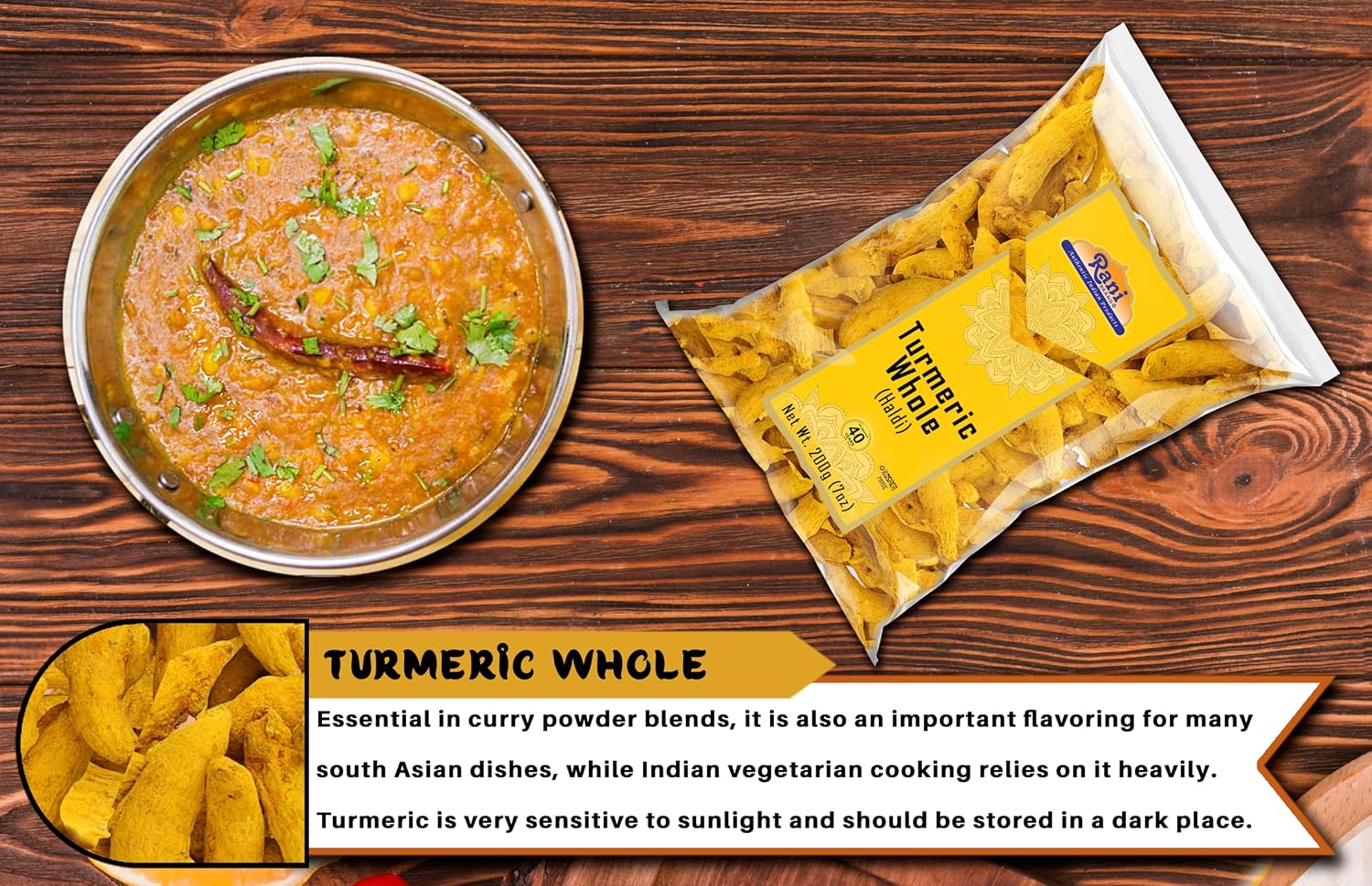 Rani Turmeric (Haldi) Root Whole Spice, Dried 7oz (200g) ~ All Natural | 100% Pure | Vegan | Gluten Friendly | NON-GMO | Kosher | Indian Origin