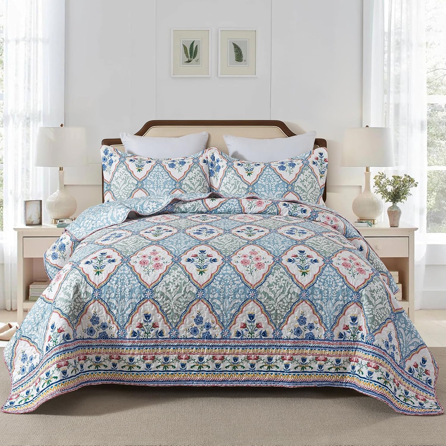 Striped Classical Cotton 3-Piece Patchwork Bedspread Quilt Sets, King Size